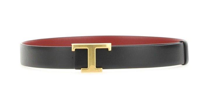 Shop Tod's T-timeless Logo Plaque Reversible Belt In Nero Rosso