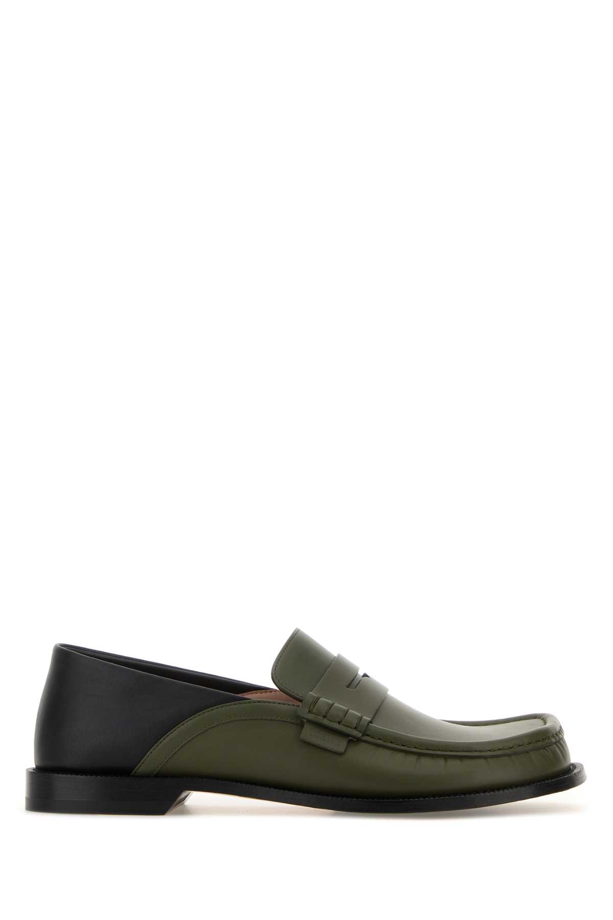 Loewe Men Two-tone Leather Campo Flap Loafers In Green