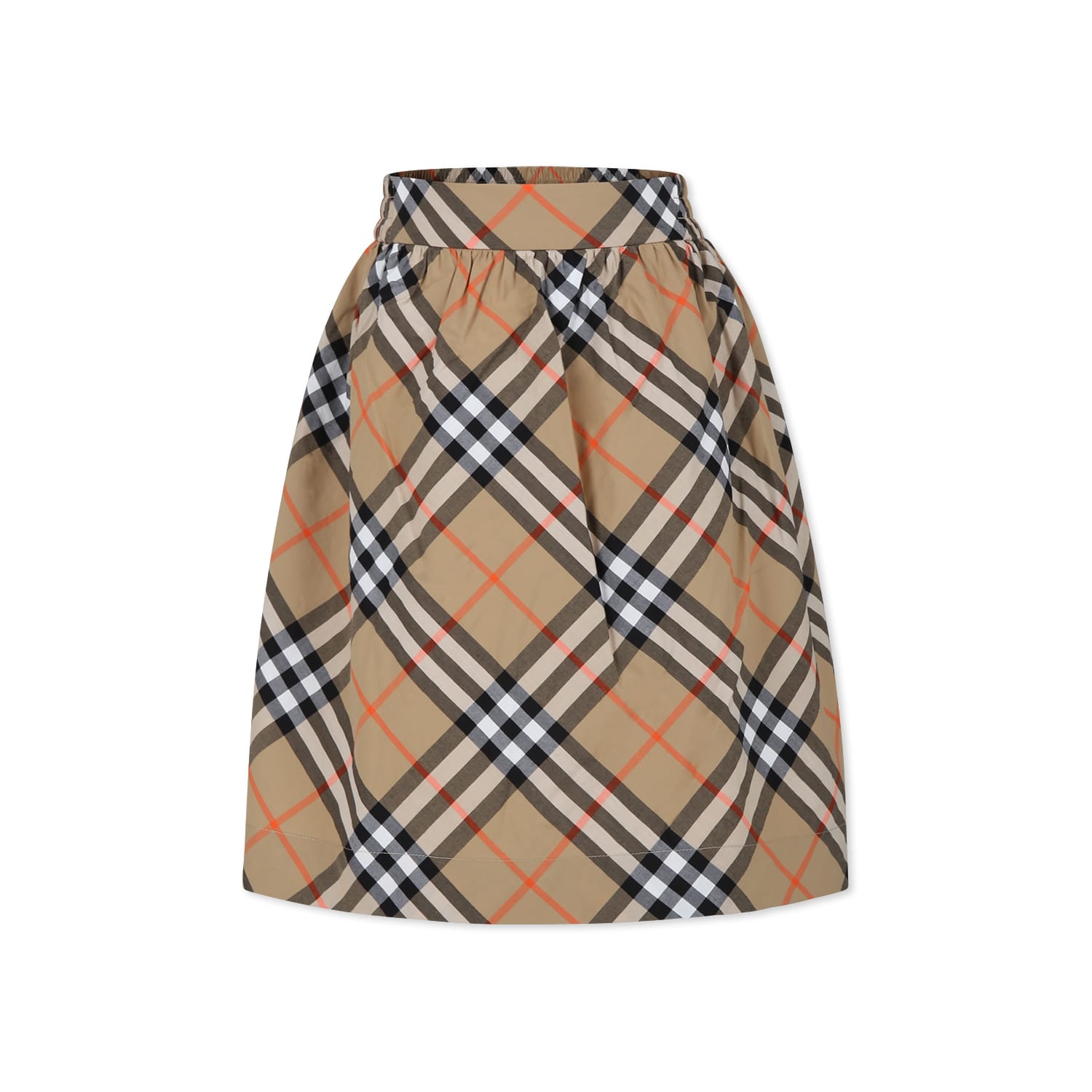 Burberry Beige Skirt For Girl With Vintage Check In Brown