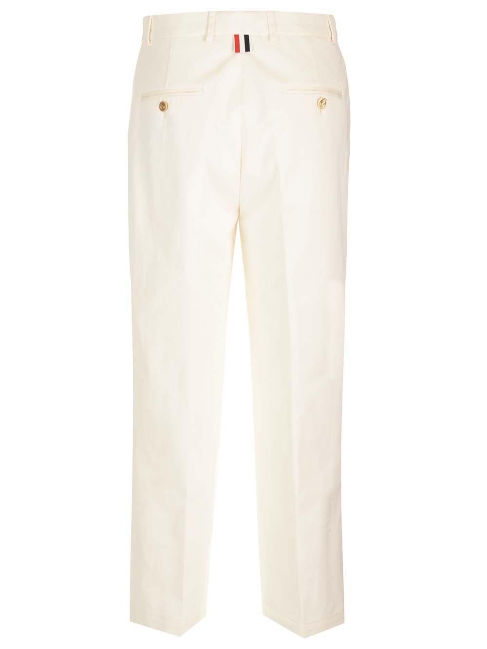 Shop Thom Browne Relaxed Fit Trousers In White