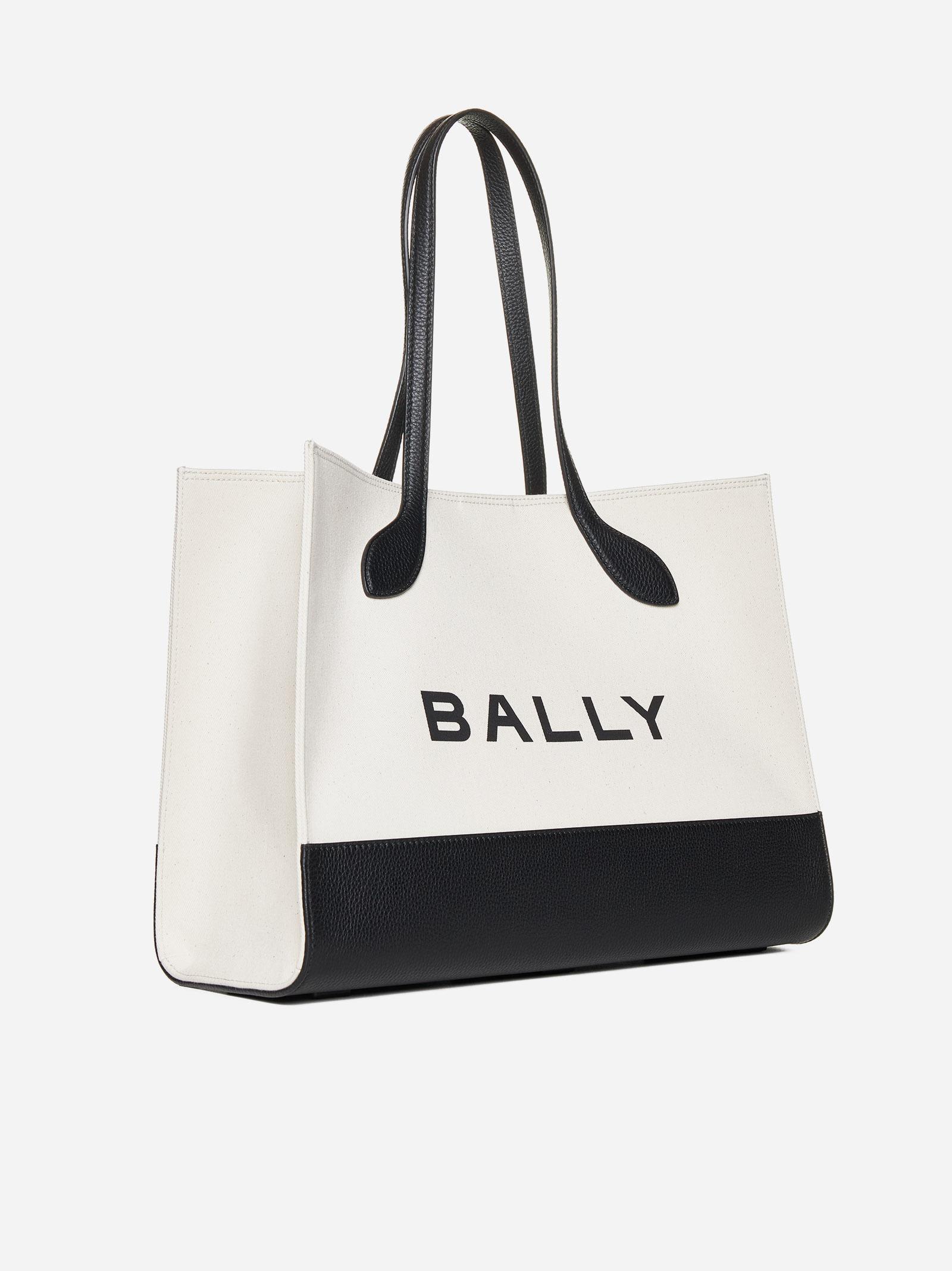 Shop Bally Logo Canvas And Leather Tote Bag In White