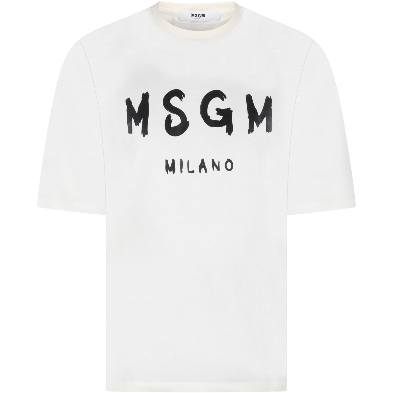 Shop Msgm Ivory T-shirt For Kids With Black Logo