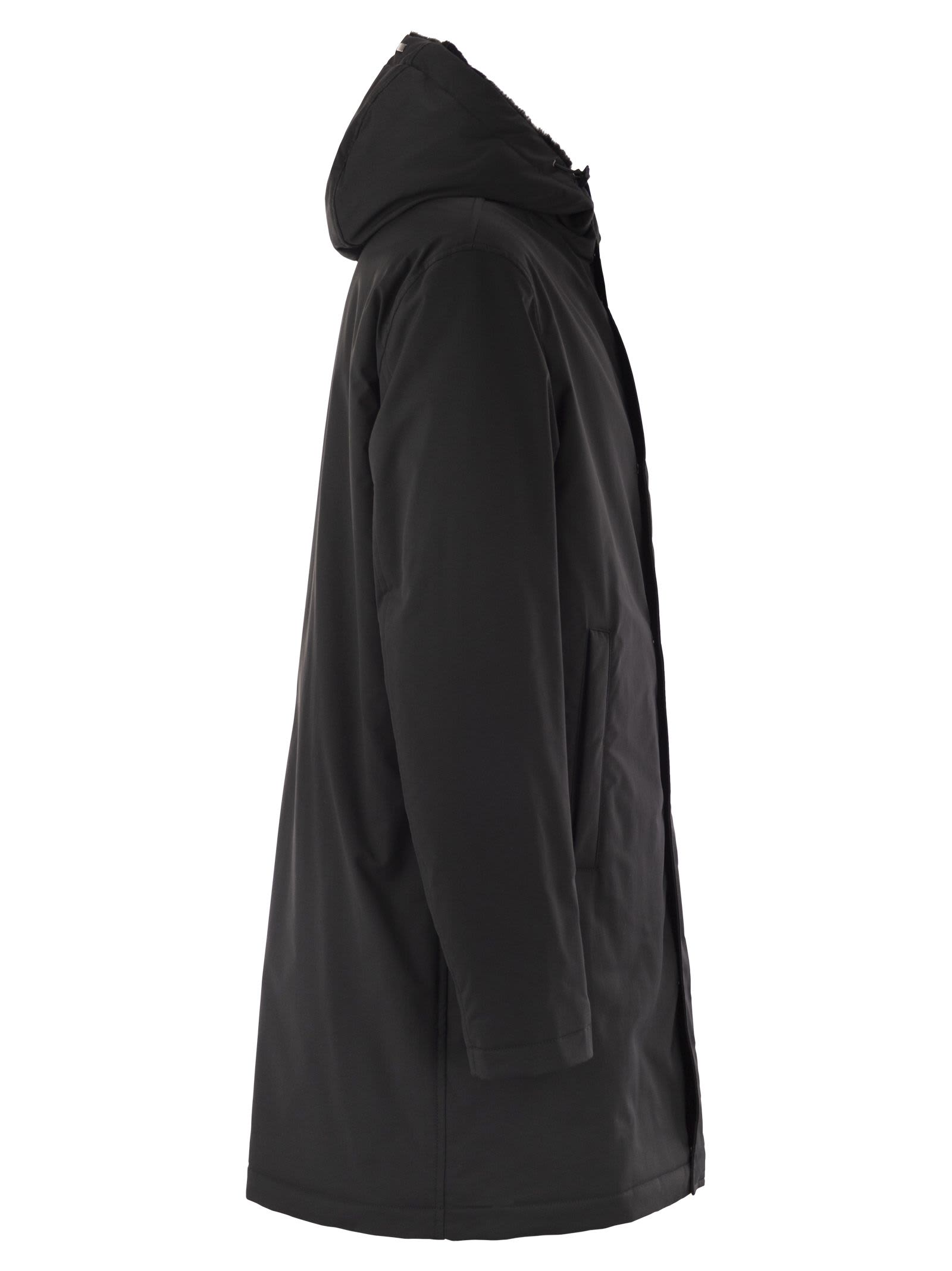 Herno Black Parka With Functional Details In Black