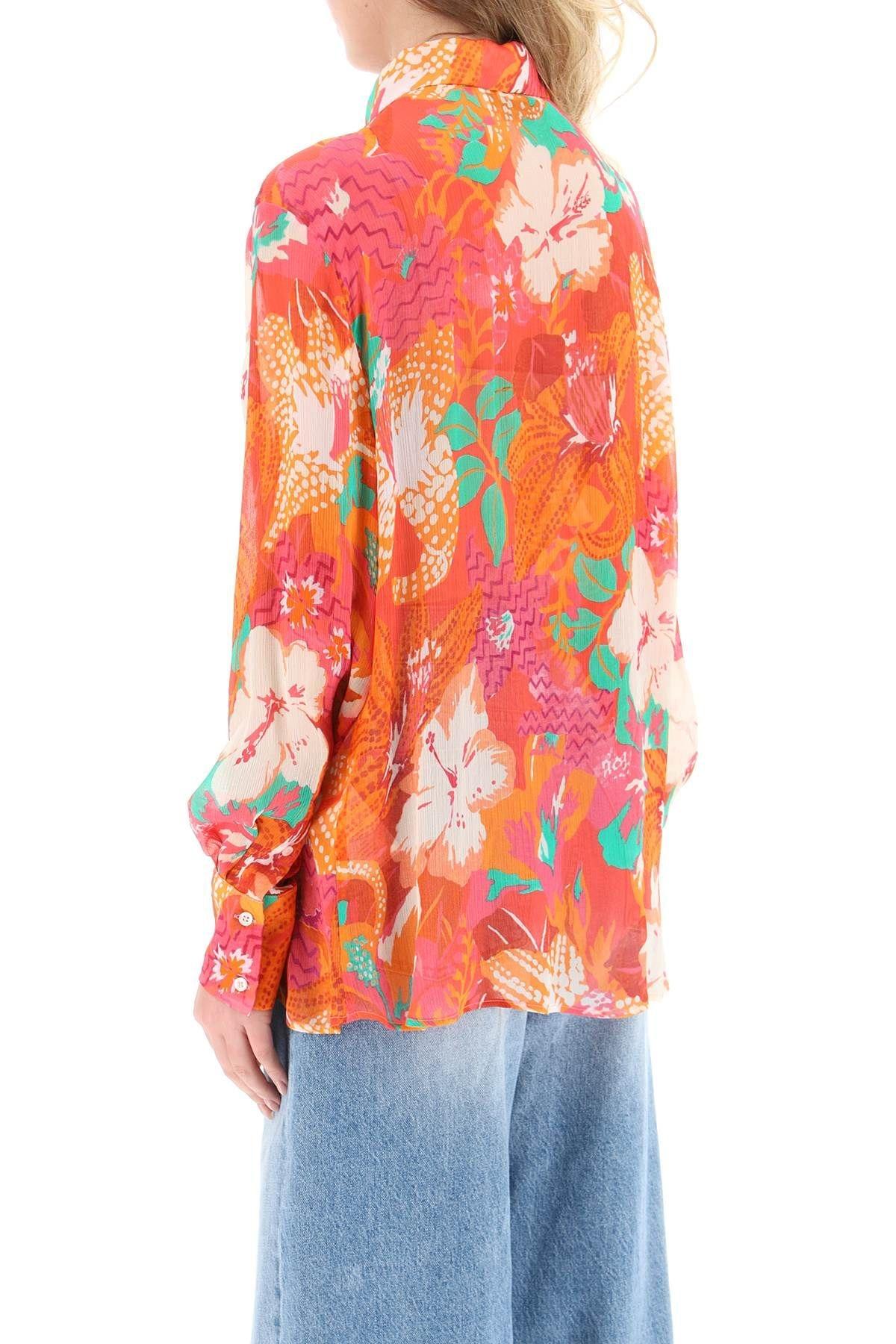 Shop Msgm Floral Chiffon Shirt  In Red