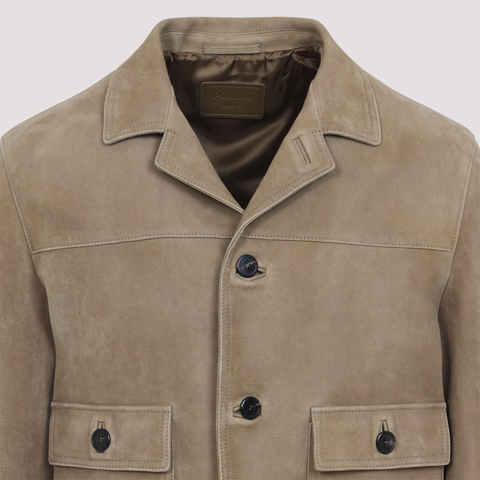 Prada Pointed Collar Lamb Leather Blouson In Brown