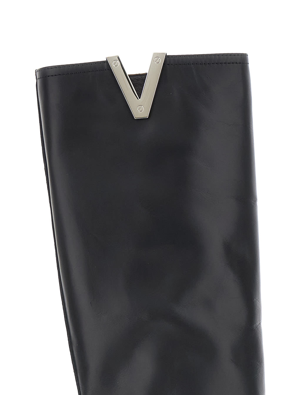Shop Via Roma 15 Black Knee Boots With V-lateral Detailing In Leather Woman
