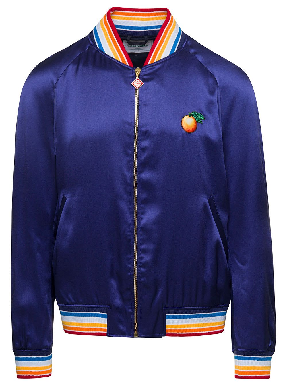 Casablanca casa Talisman Blue Bomber Jacket With Logo Patch And Striped Trim In Viscose Man