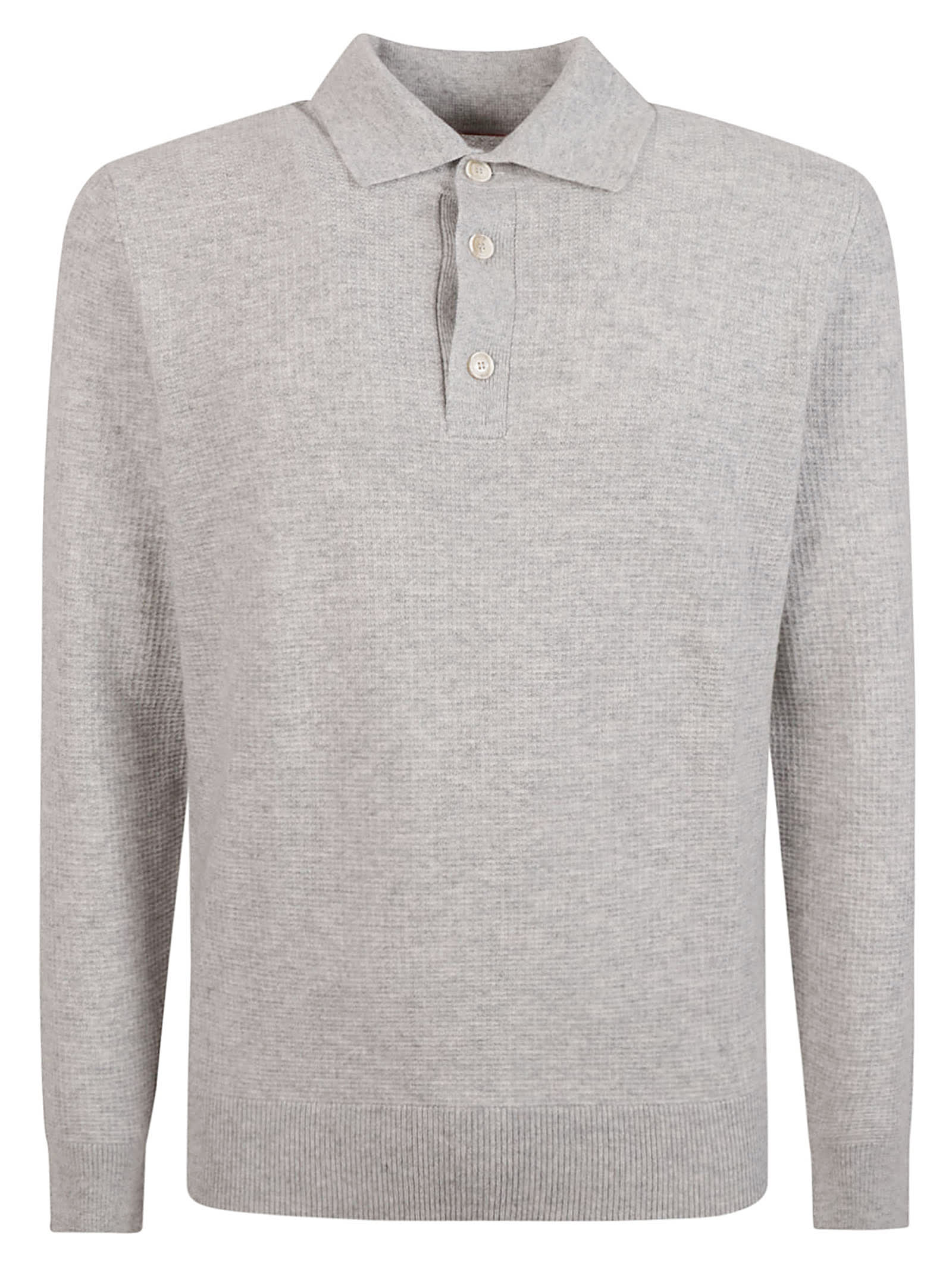 Shop Brunello Cucinelli Long-sleeved Rib Trim Knit Polo Shirt In Pebble