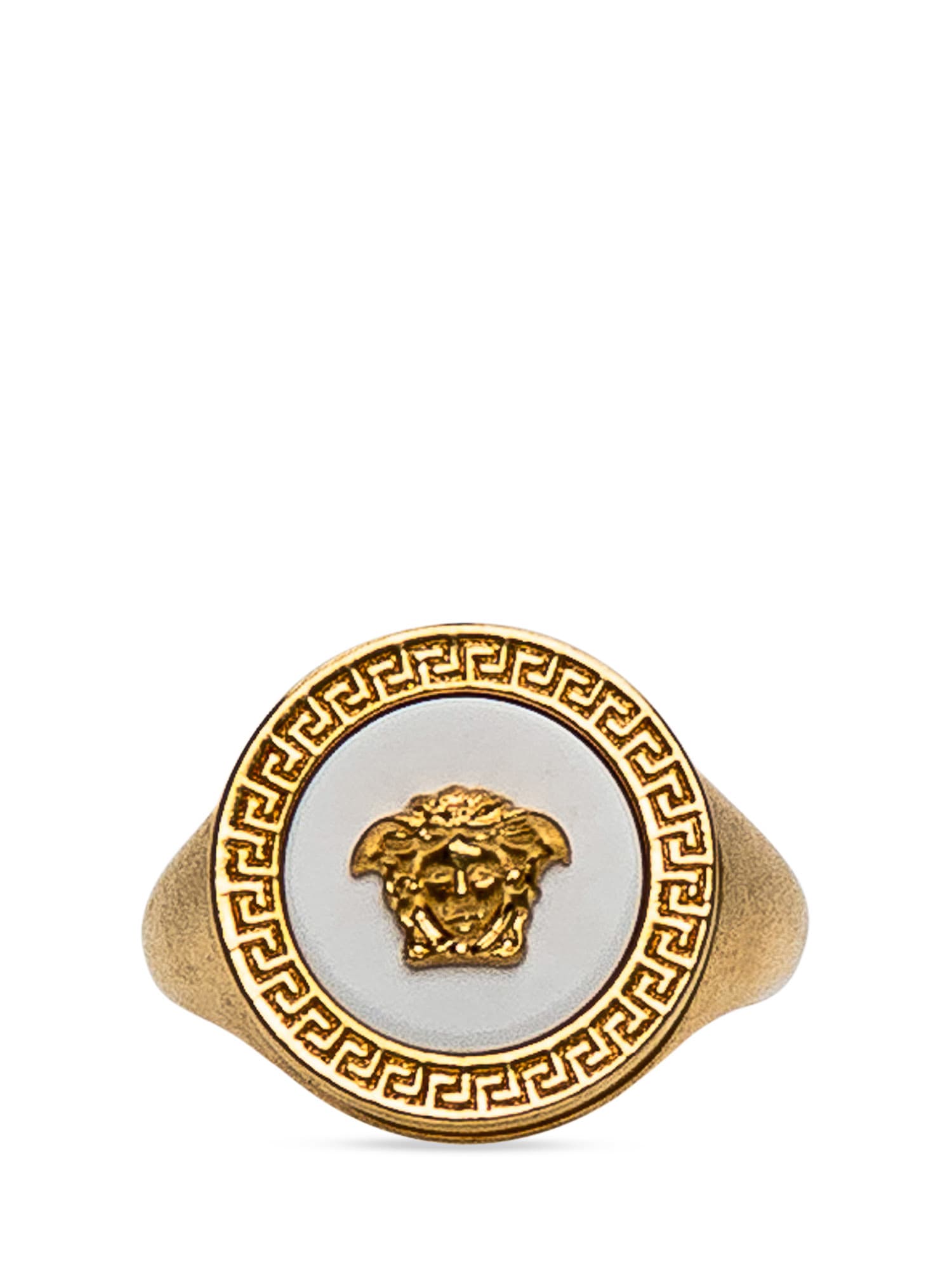 Shop Versace Medusa Ring In Oro Tribute-bianco