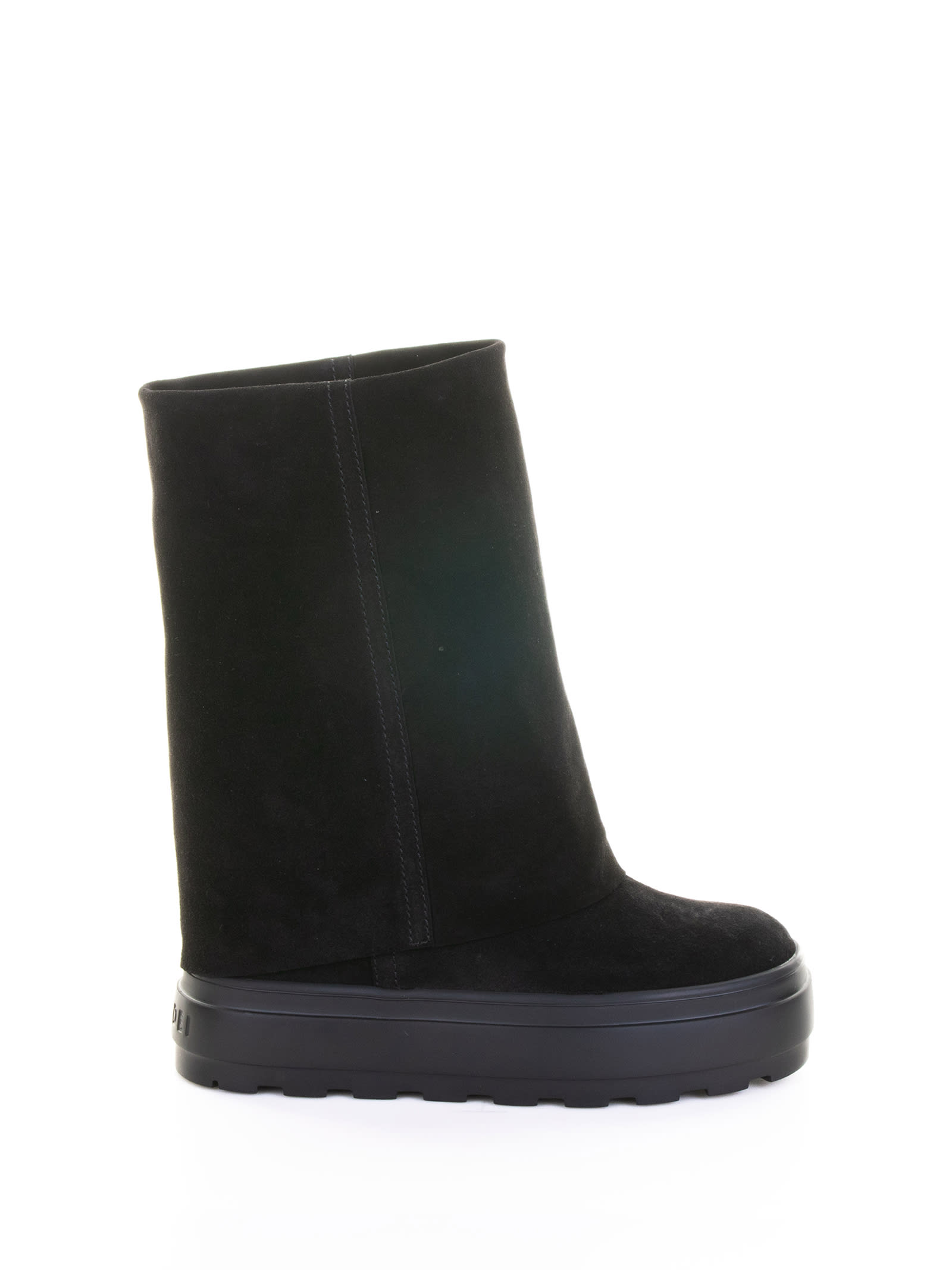Casadei Black Boots With Turn-up With Platform In Suede Woman In Black