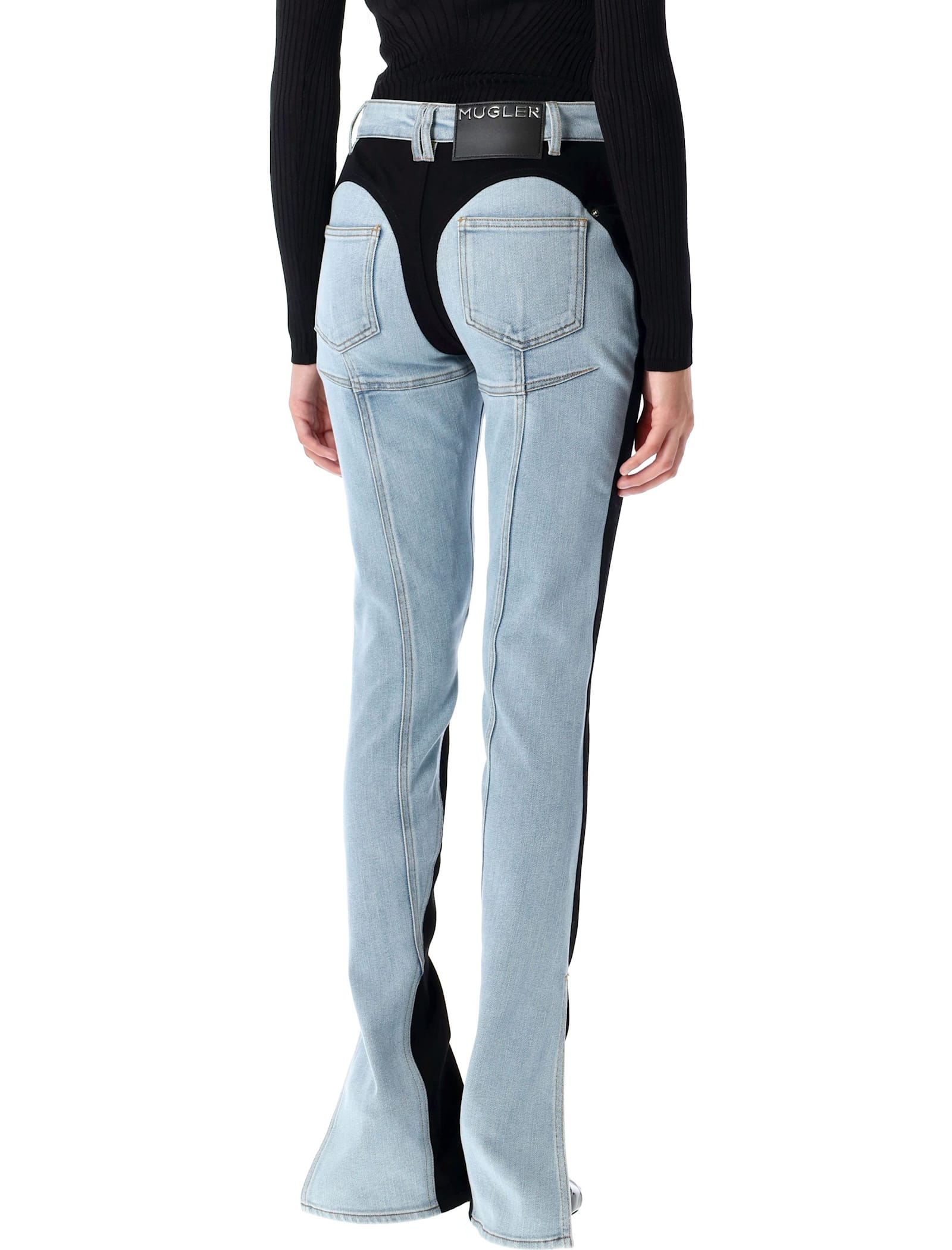 Shop Mugler Bi-color Skinny Jeans In Tokyo Blue Black