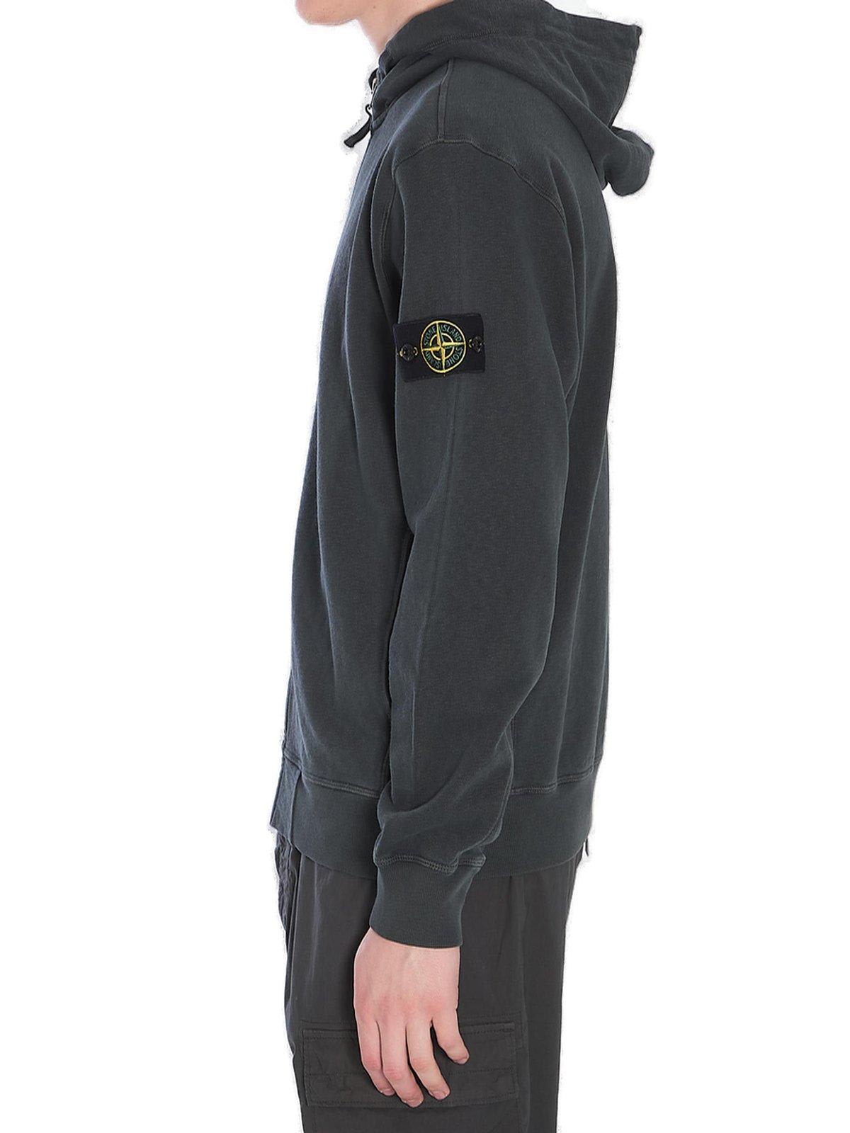 Stone Island Front Zip Closure Grey Zipper Hoodie