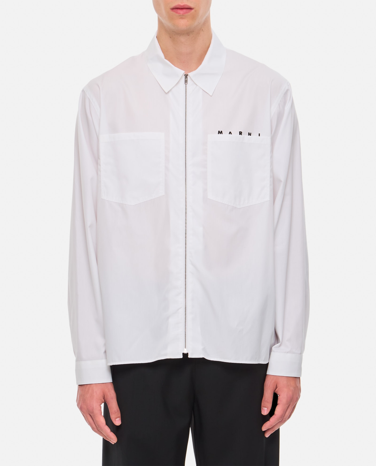 Marni Cotton Full Zip Shirt In White