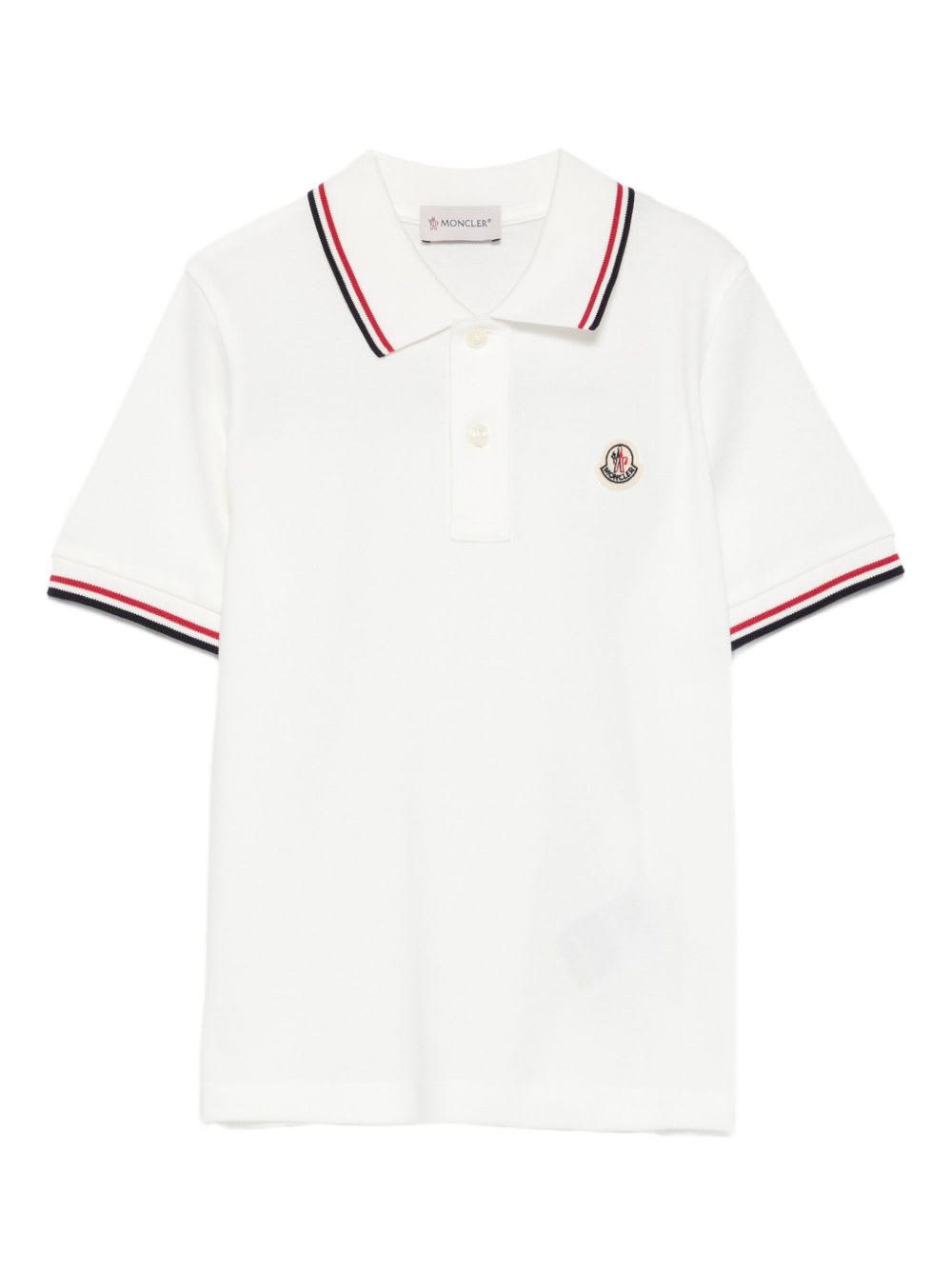 Moncler Polo En Piqué De Coton In White