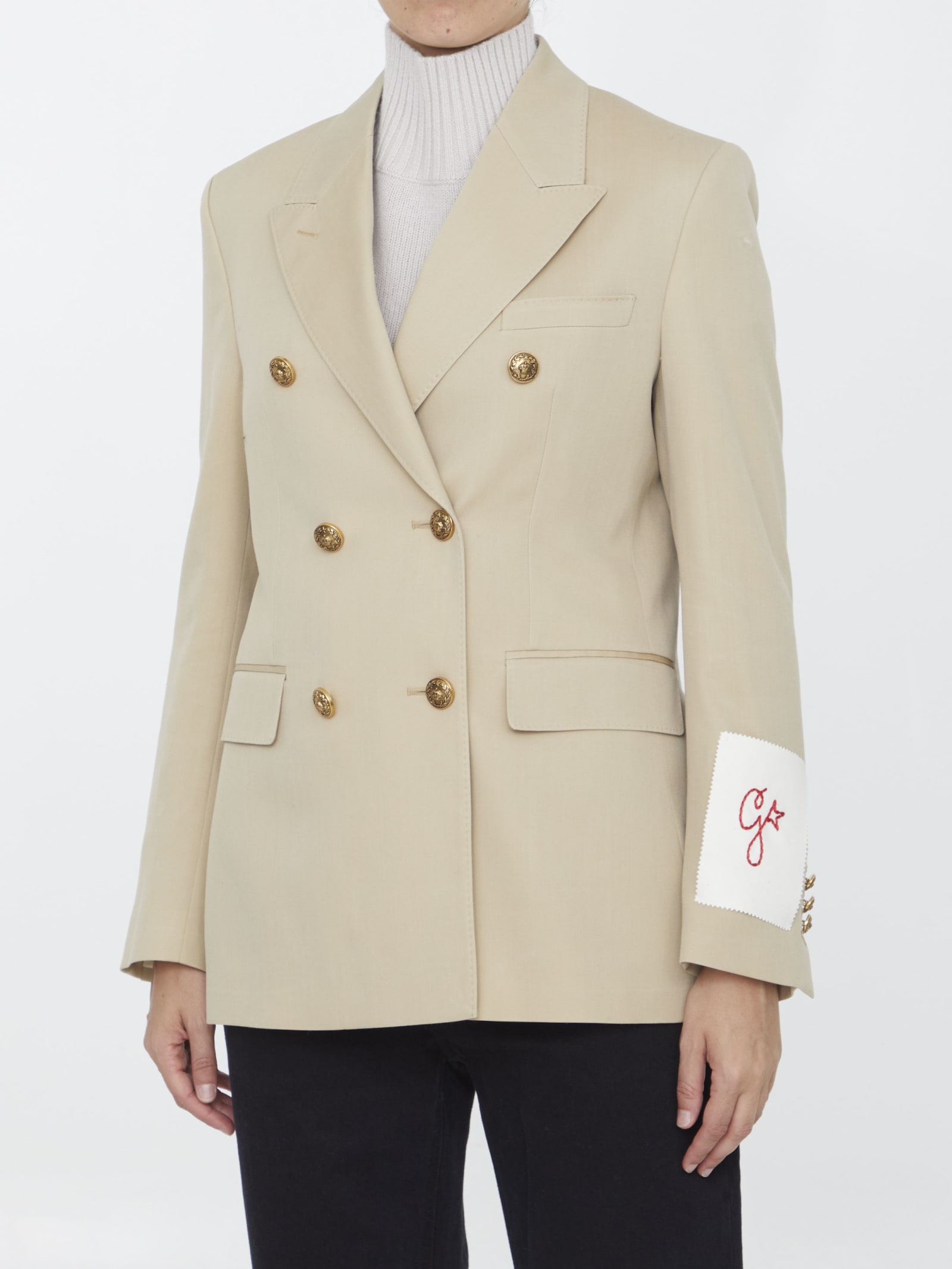 Shop Golden Goose Double-breasted Beige Jacket