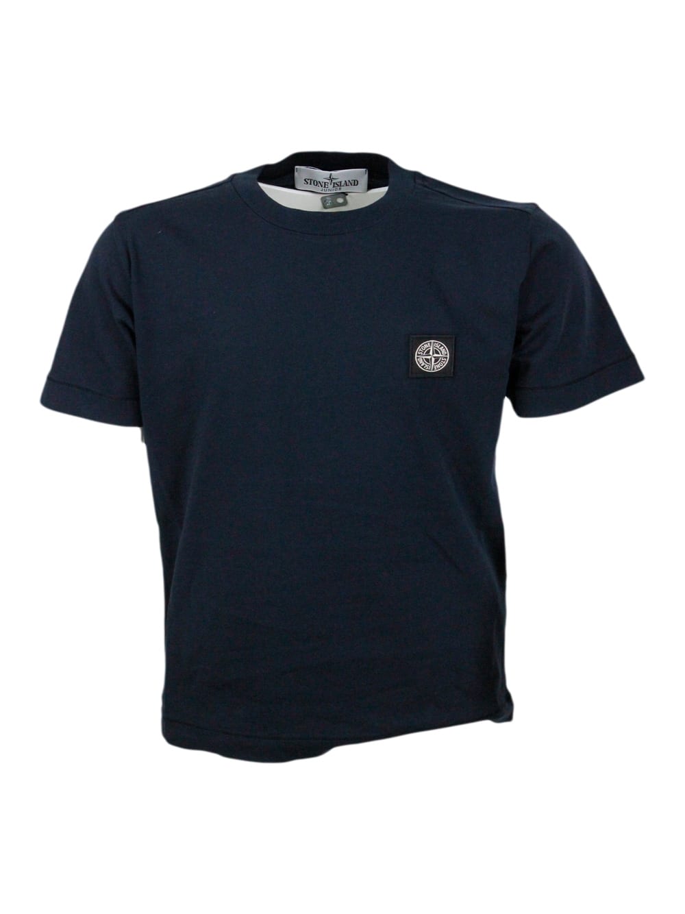 Stone Island Kids' Short-sleeved Crew-neck T-shirt In Cotton With Logo On The Chest In Blu