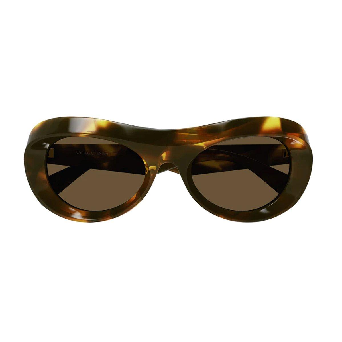 Shop Bottega Veneta Oval Frame Sunglasses In 002 Havana Havana Brown