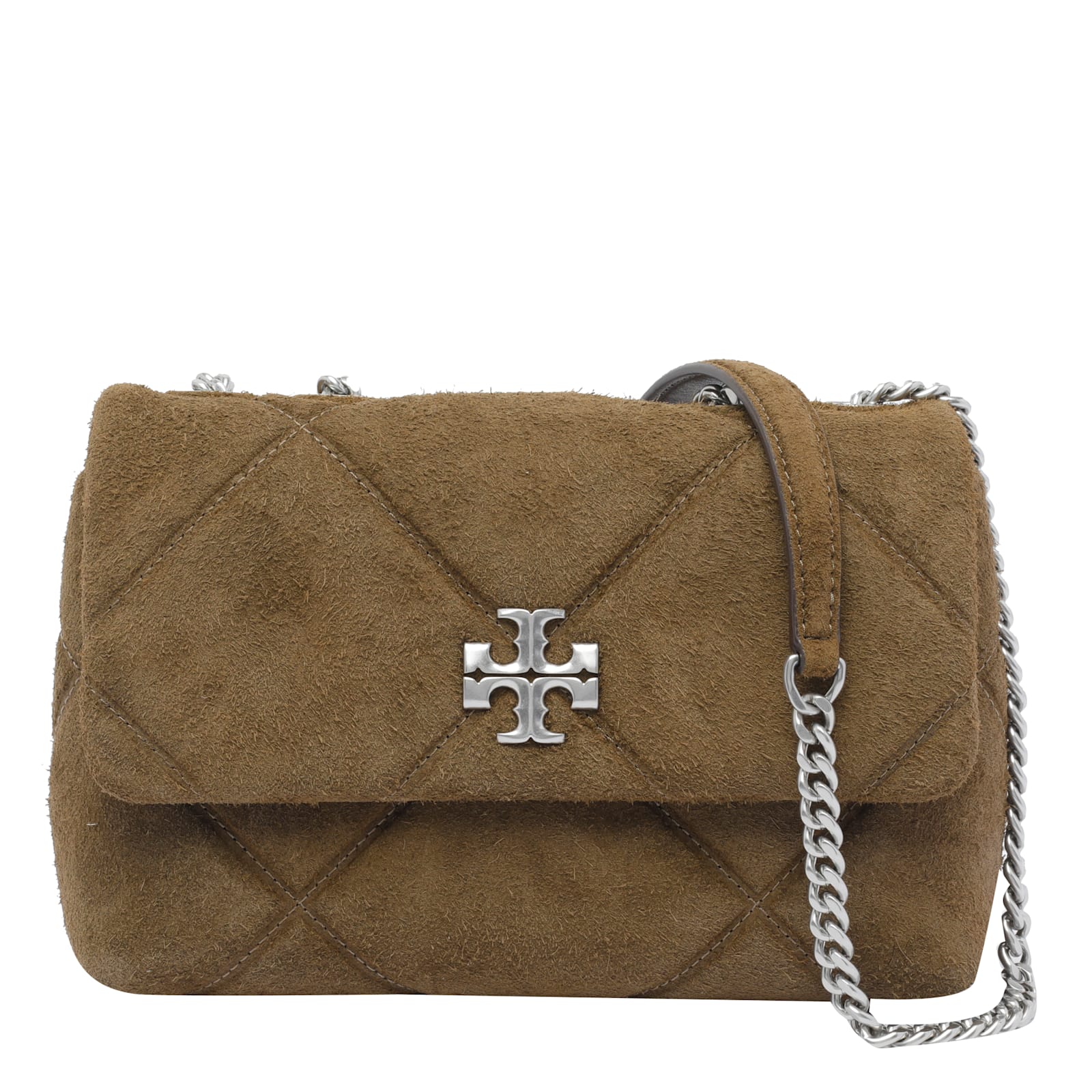 Tory Burch Small Kira Diamond Quilted Convertible Suede Shoulder Bag In Green