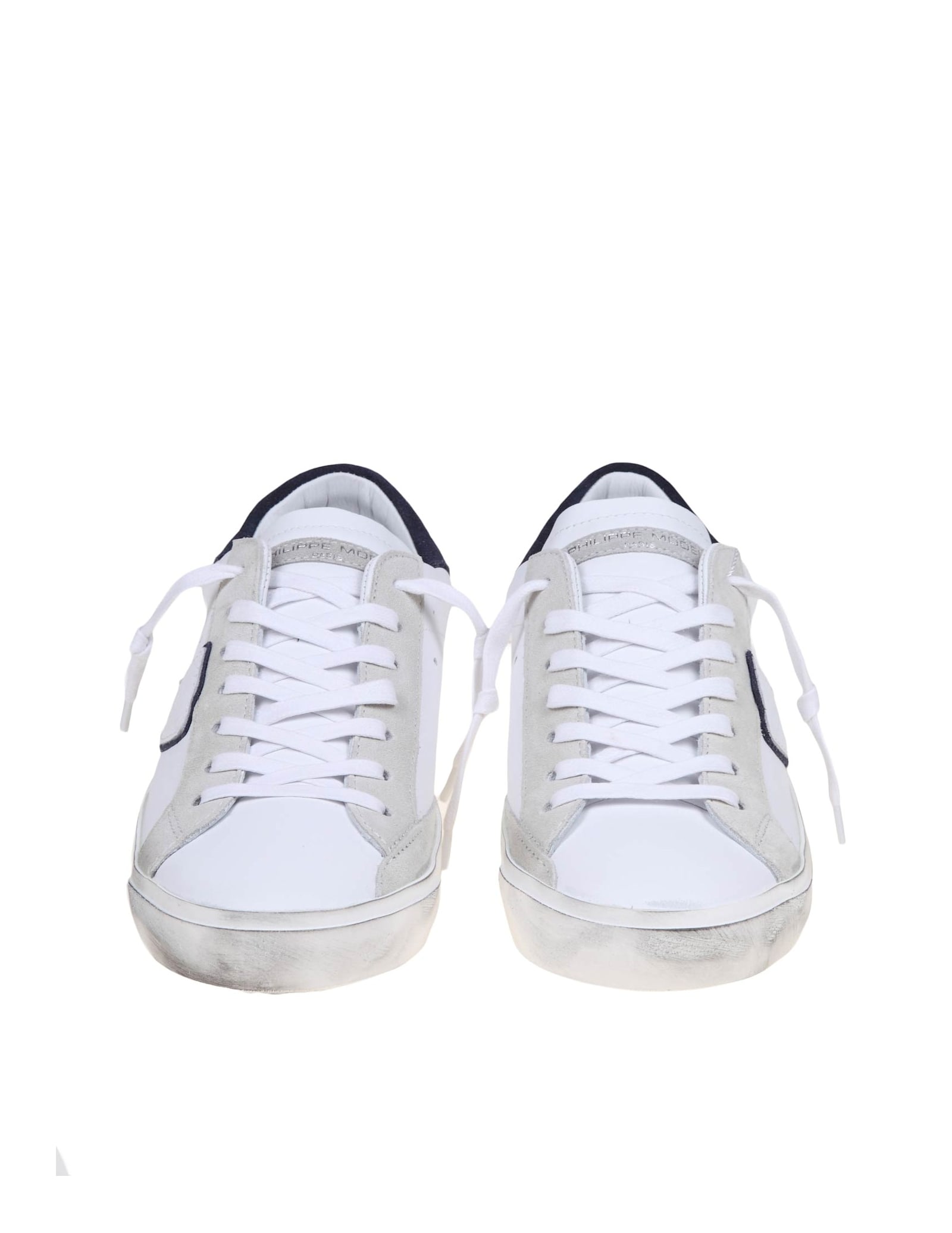 Philippe Model Parisx Sneakers In Leather With Contrasting Heel Tab In White/blu