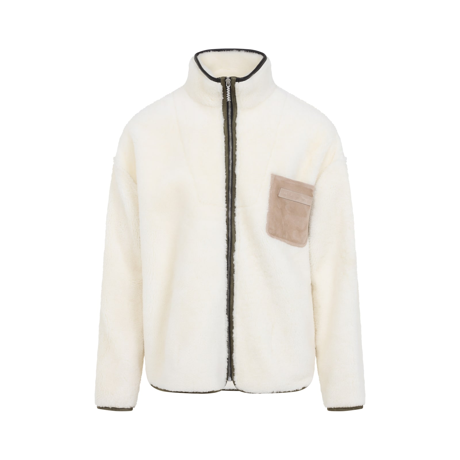 Marni Fleece Bomber Jacket With Zip-up Closure In White