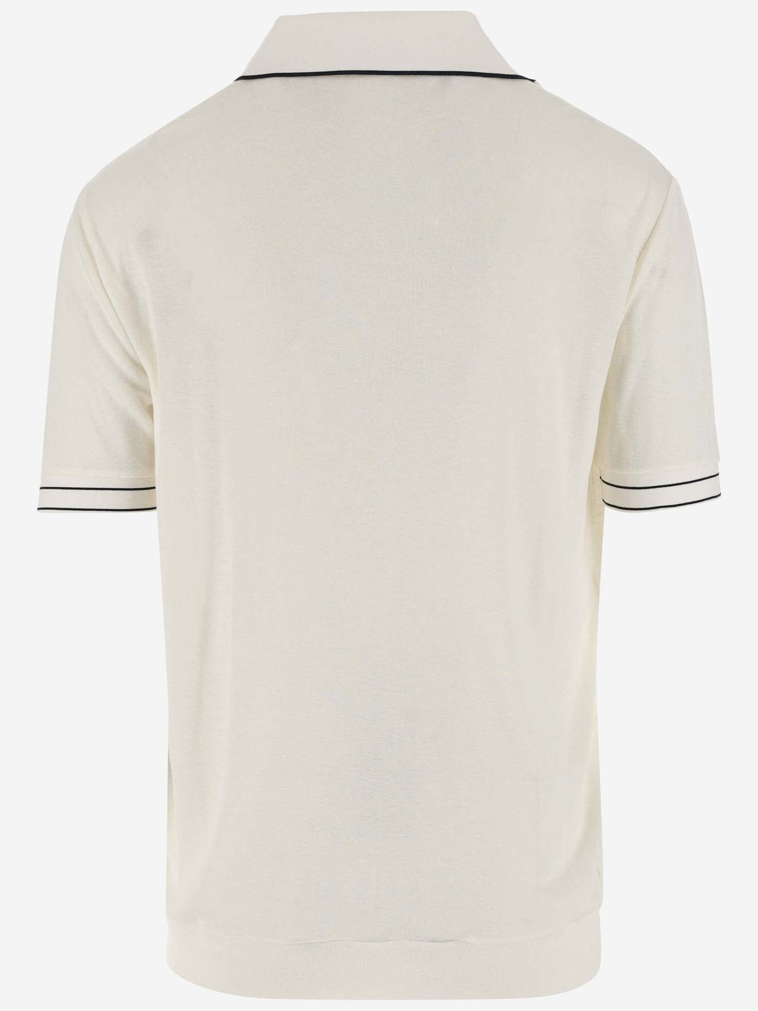 Shop Giorgio Armani Wool And Viscose Blend Polo Shirt In Gesso