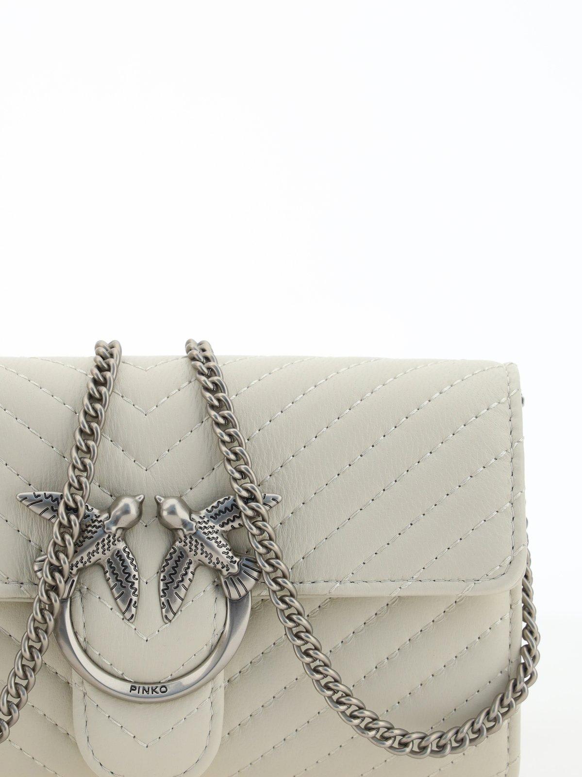 Shop Pinko Logo-plaque Chain-linked Quilted Shoulder Bag In White