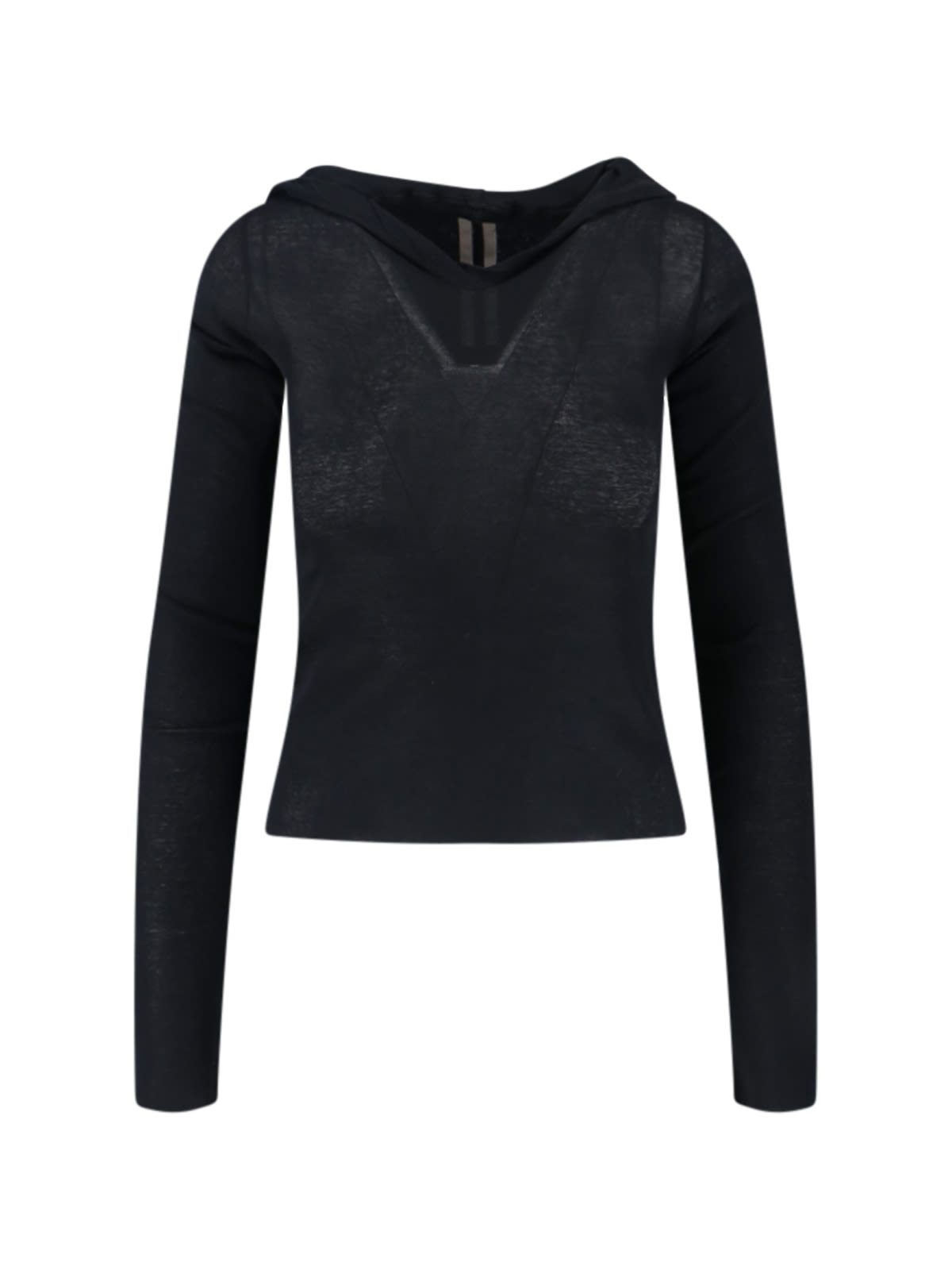 Rick Owens Hooded Top With Short Sleeves And Sheer Fabric In Black