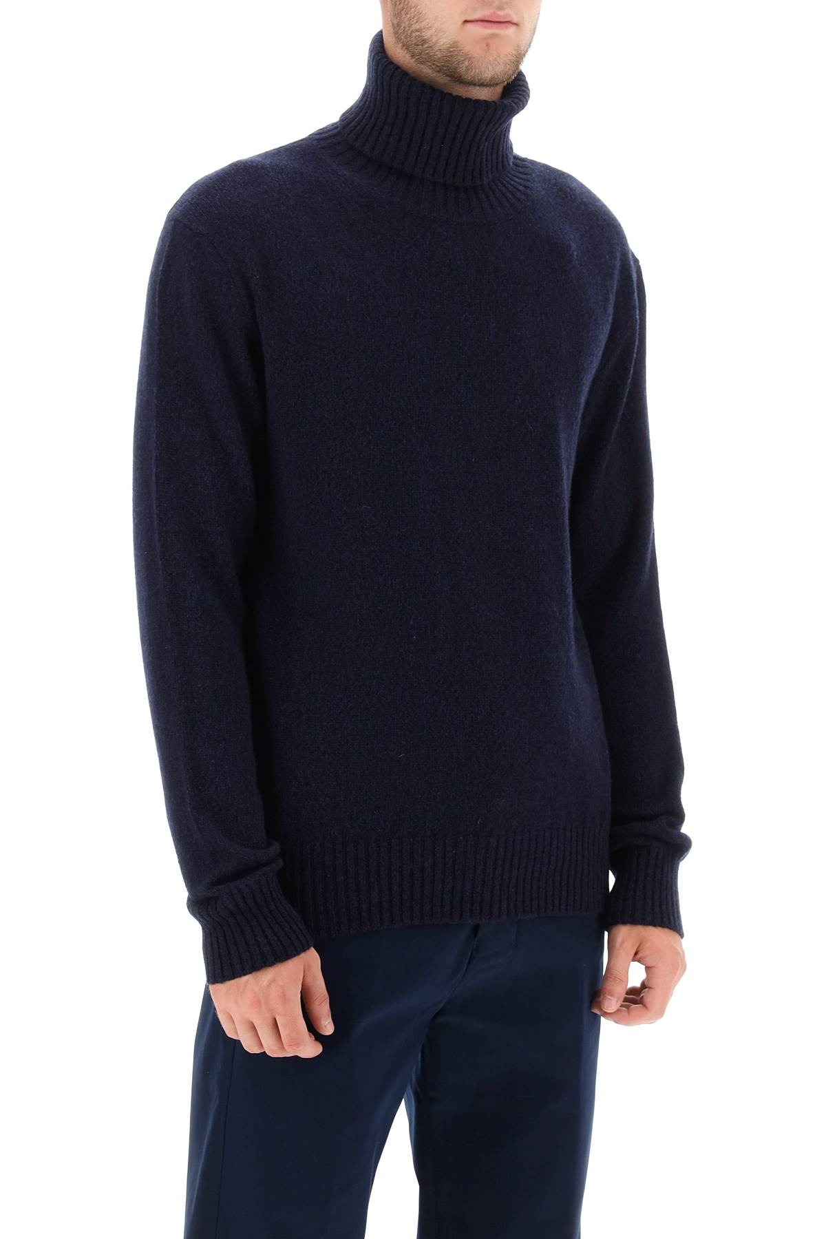 Shop Ami Alexandre Mattiussi Melange-effect Cashmere Turtleneck Sweater In Navy