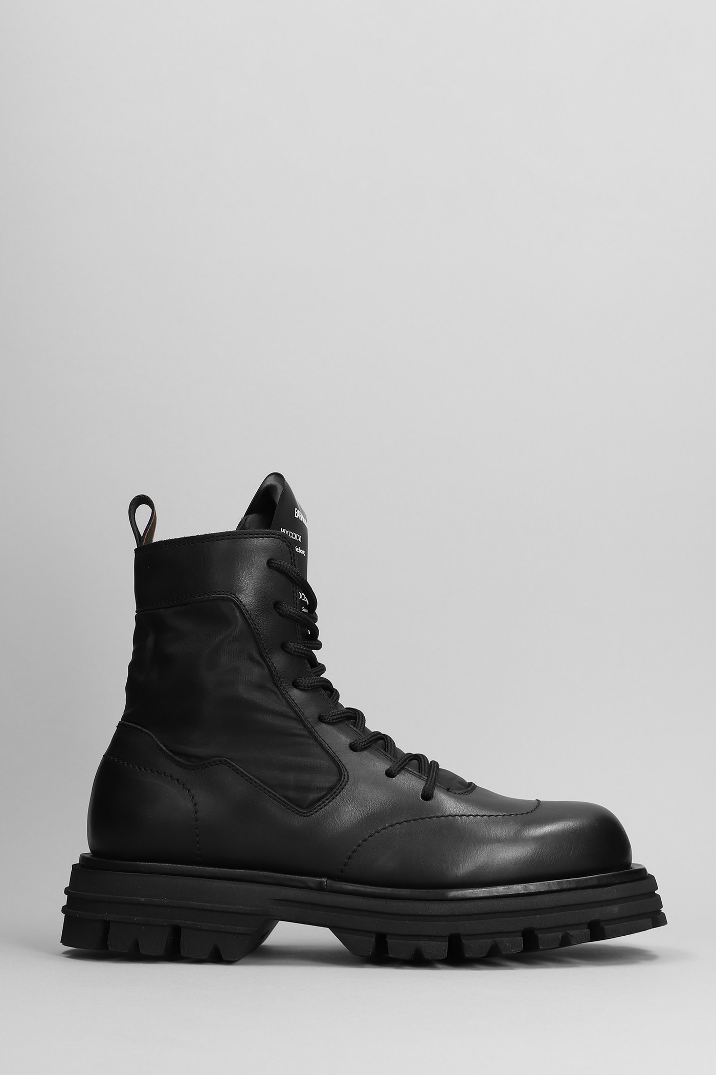 BARRACUDA COMBAT BOOTS IN BLACK LEATHER AND FABRIC