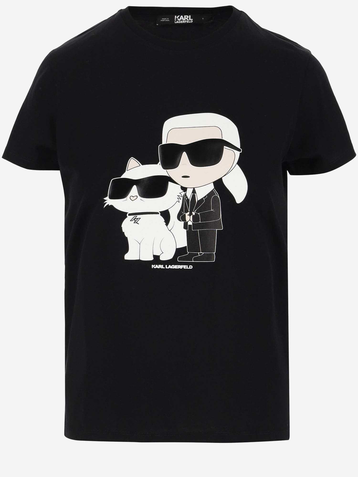Shop Karl Lagerfeld Cotton T-shirt With Karl And Choupette In Black