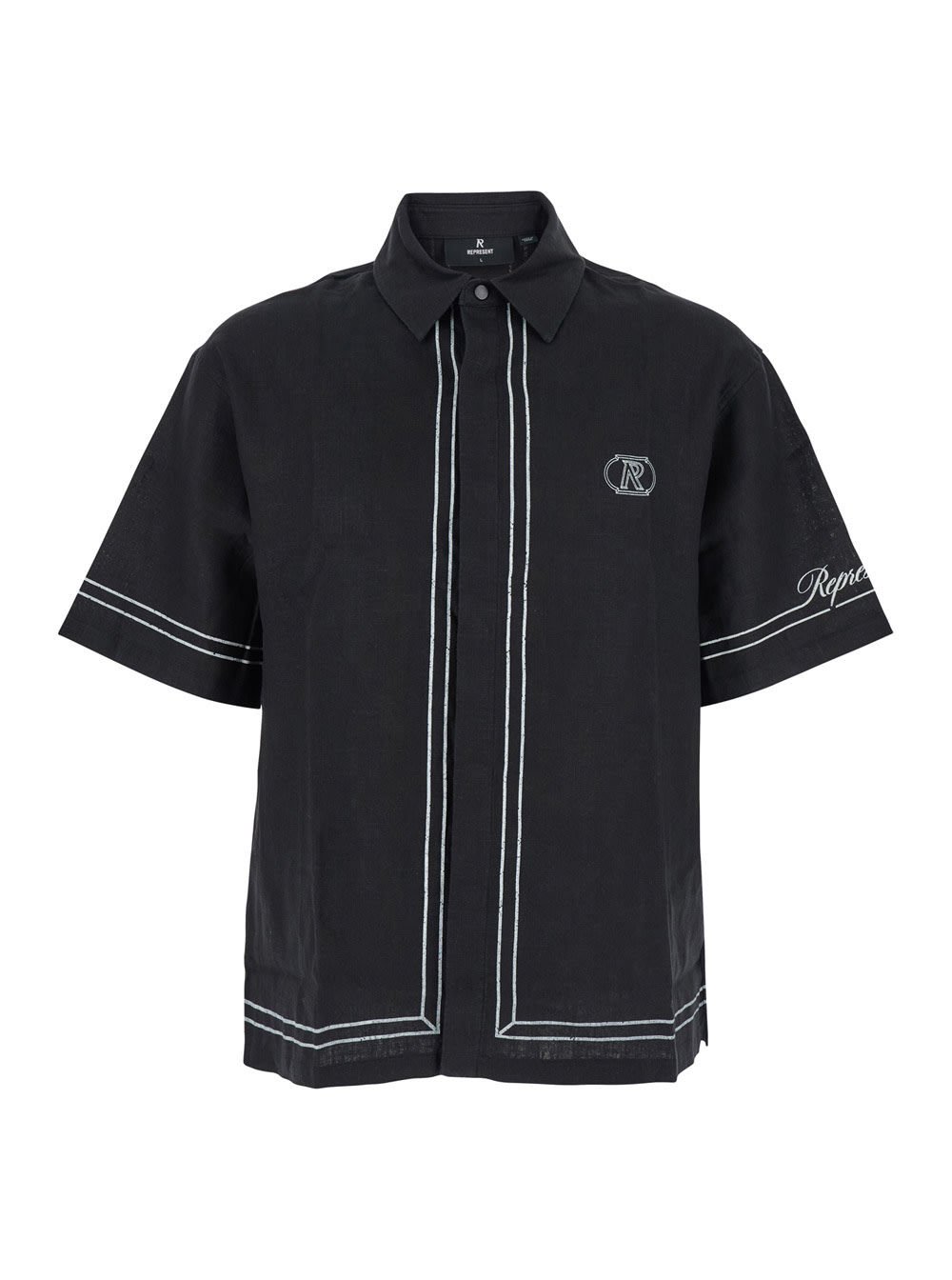 Black Shirt With Logo Embroidery On Front And Rear And Contrasting Trims In Fabric Man