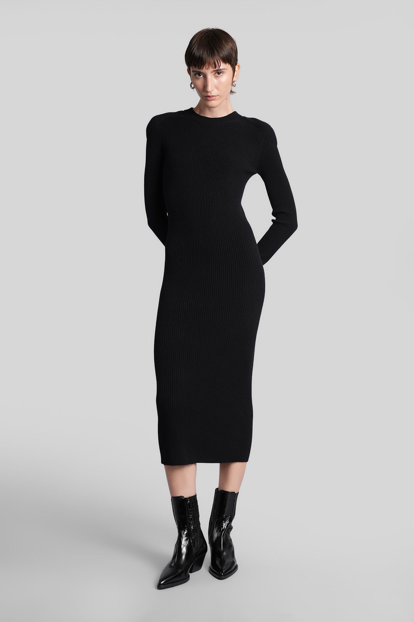 Iro Cashmere Long-sleeve Midi Dress In Black