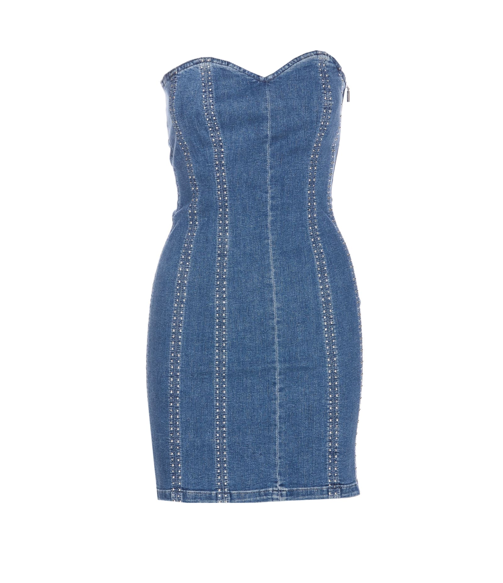 Shop Liu •jo Denim Studs Strass Dress In Blue