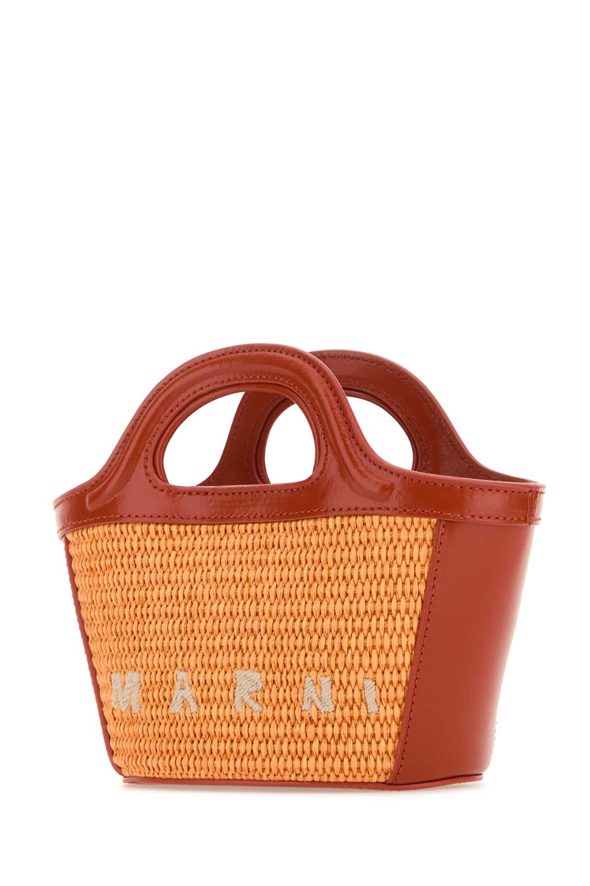 Shop Marni Two-tone Leather And Straw Micro Tropicalia Summer Handbag In Arabesquearabesque