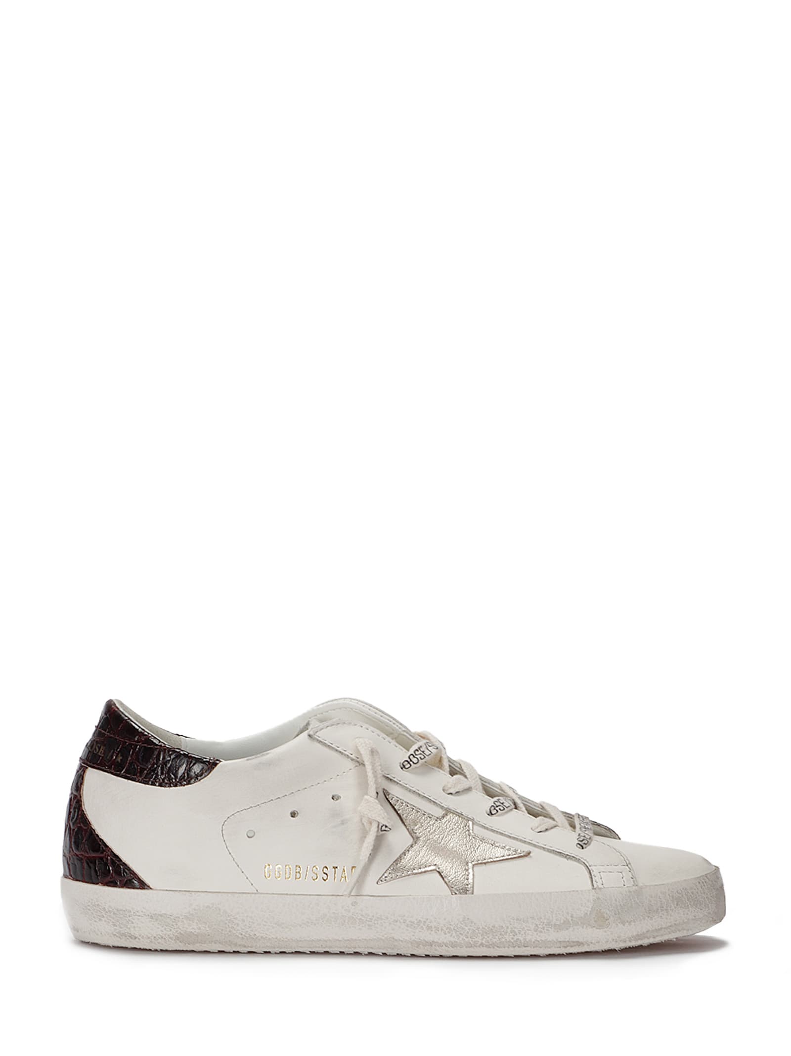 Golden Goose Women 'super-star' White Low Top Sneakers With Embossed Logo And Contrasting Heel In Le In Gray