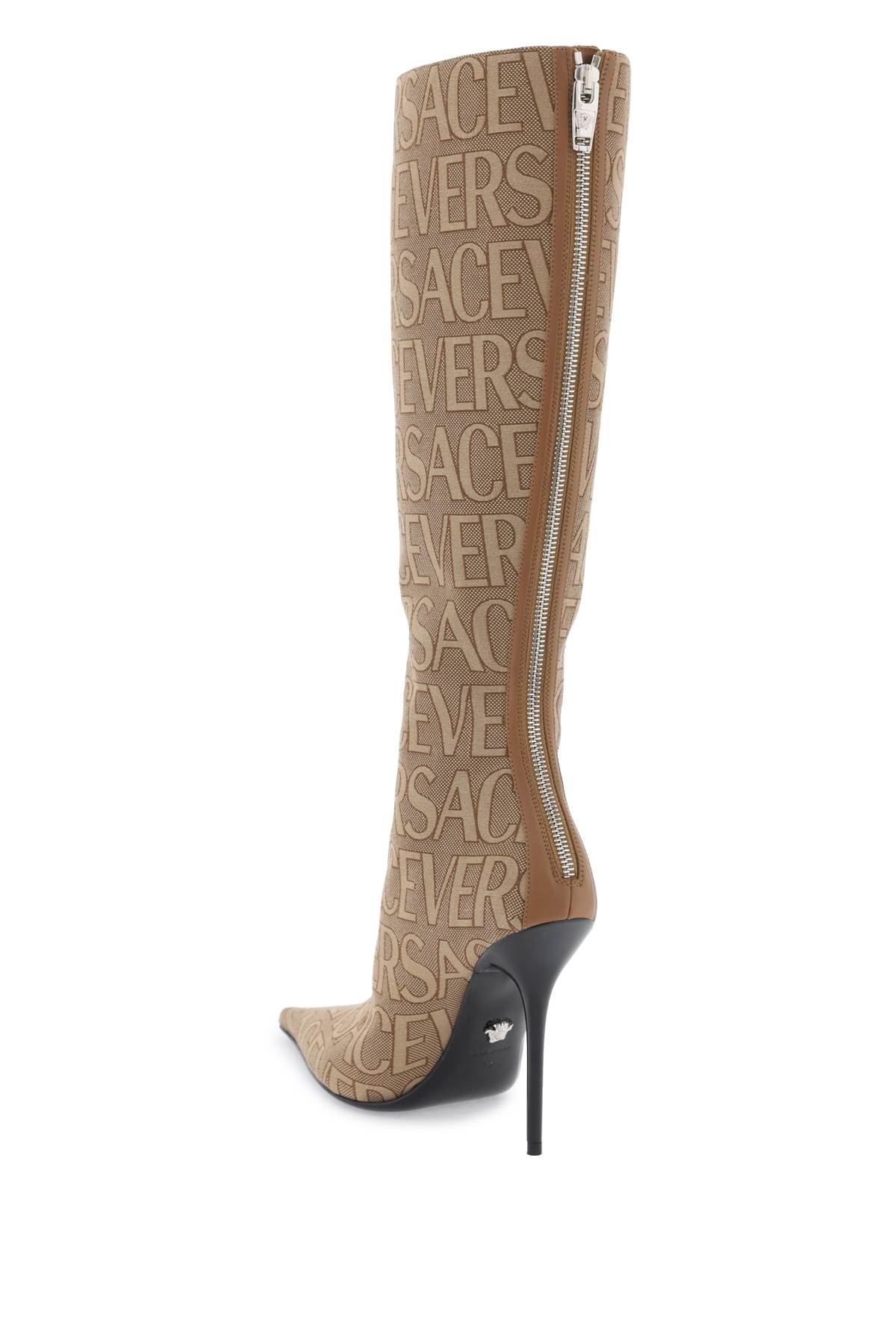 Shop Versace Allover Boots In Beige Brown Palladium (beige)