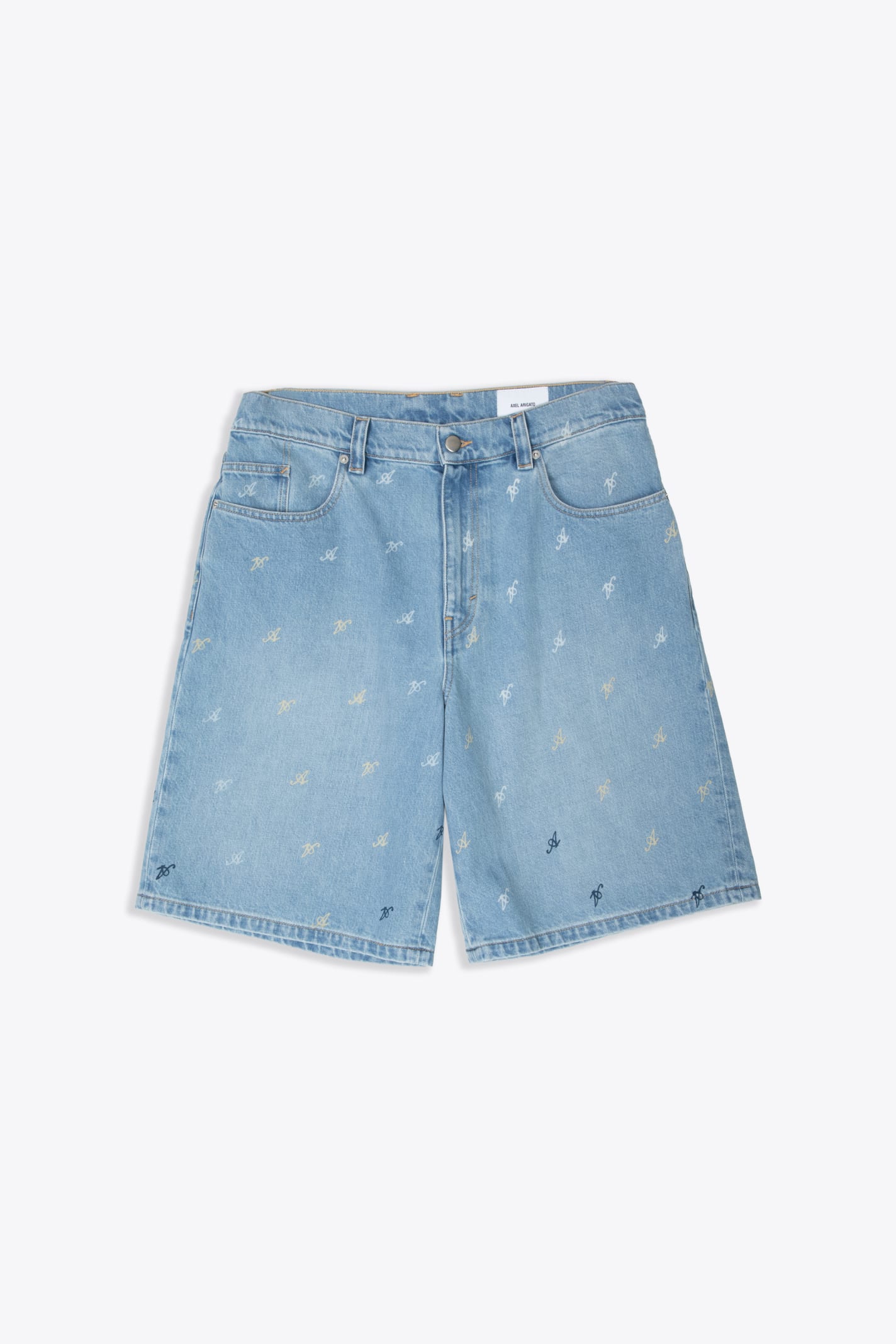 Miles Short Light blue denim shorts with monogram pattern - Miles Shorts
