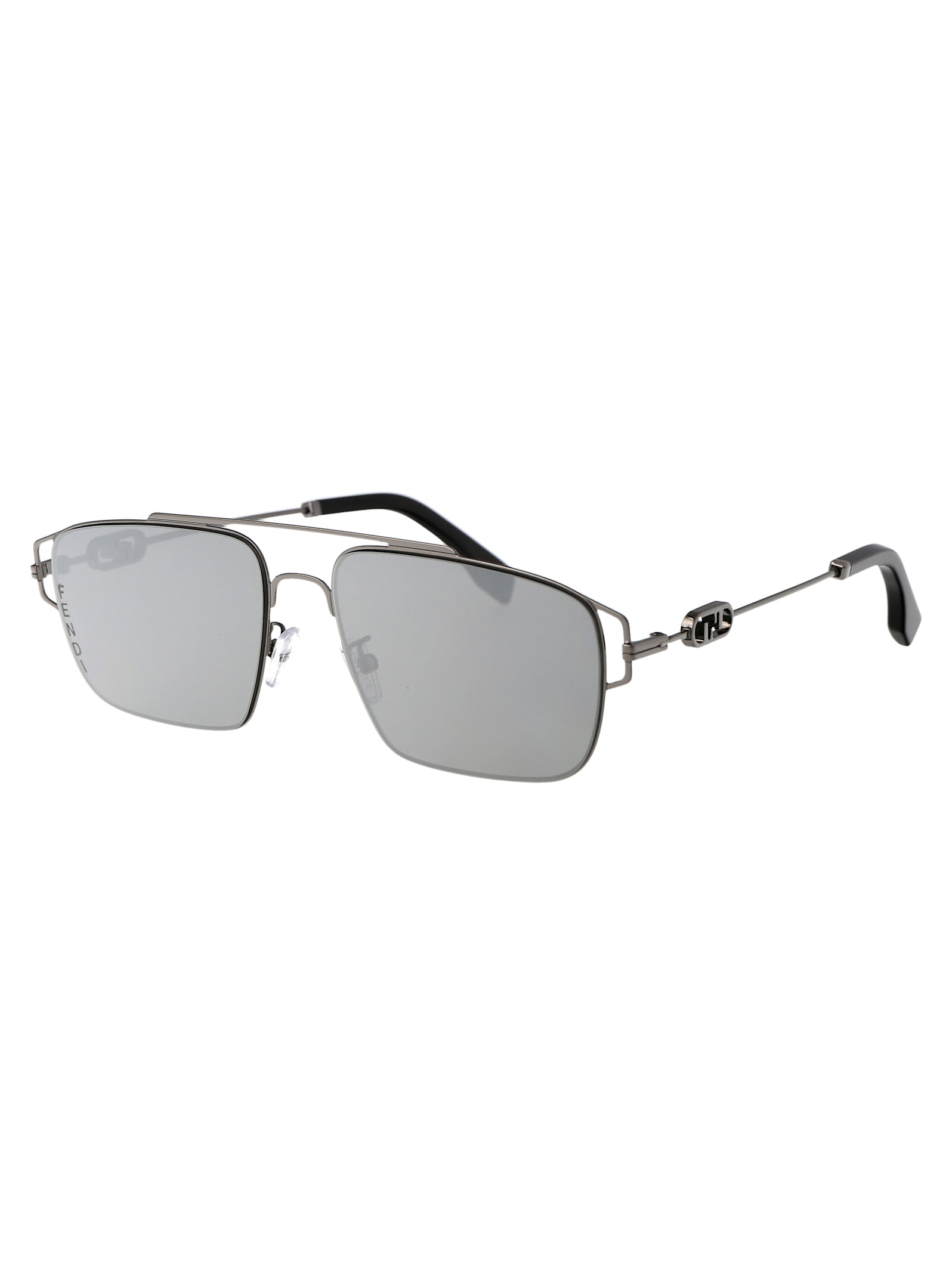 Shop Fendi Olock Sunglasses In 14c Shiny Light Ruthenium / Smoke Mirror