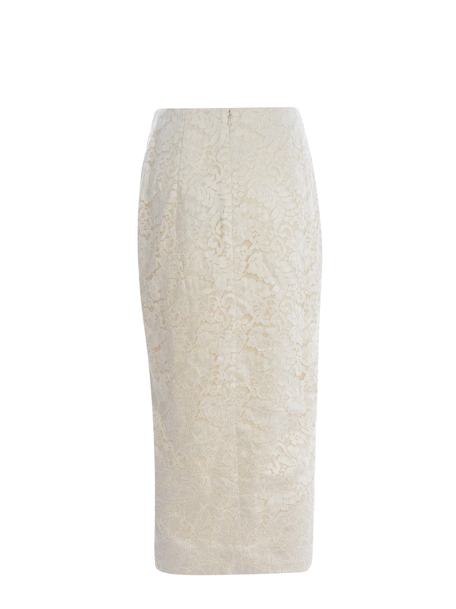 Shop Self-portrait Skirt  Made Of Floral Lace In Crema