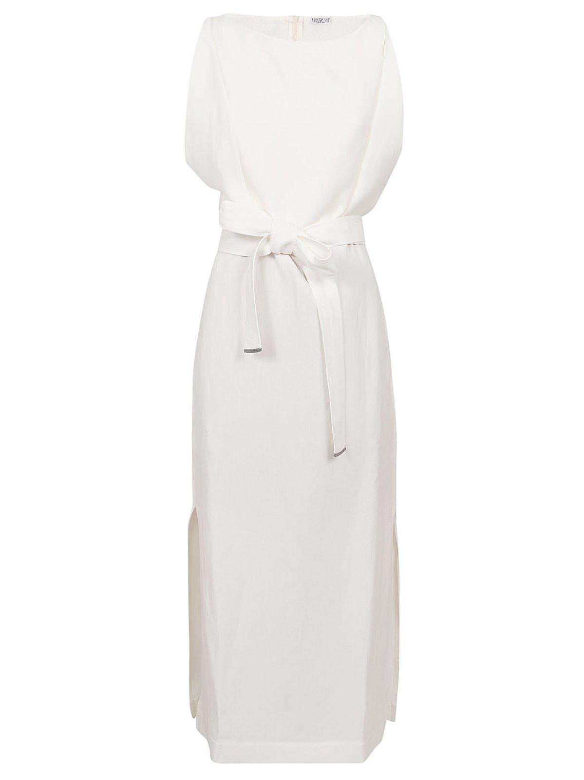 Shop Brunello Cucinelli Knot Detailed Sleeveless Maxi Dress