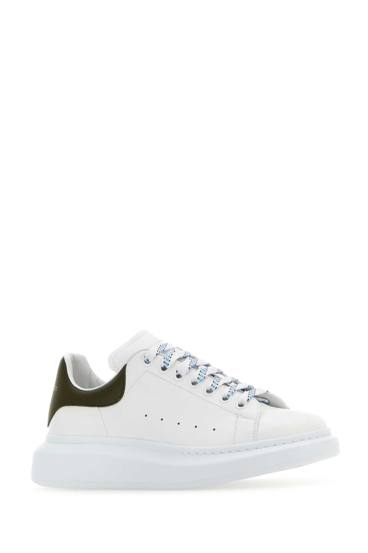 ALEXANDER MCQUEEN WHITE LEATHER SNEAKERS WITH ARMY GREEN LEATHER HEEL