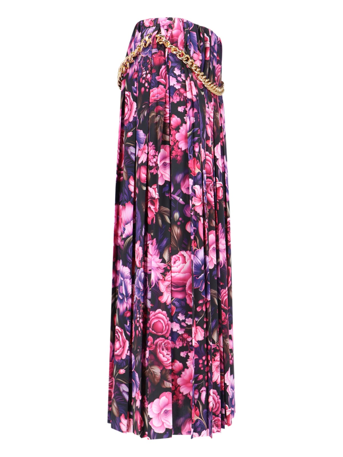 Balenciaga Pleated Floral Print Maxi Skirt In Purple
