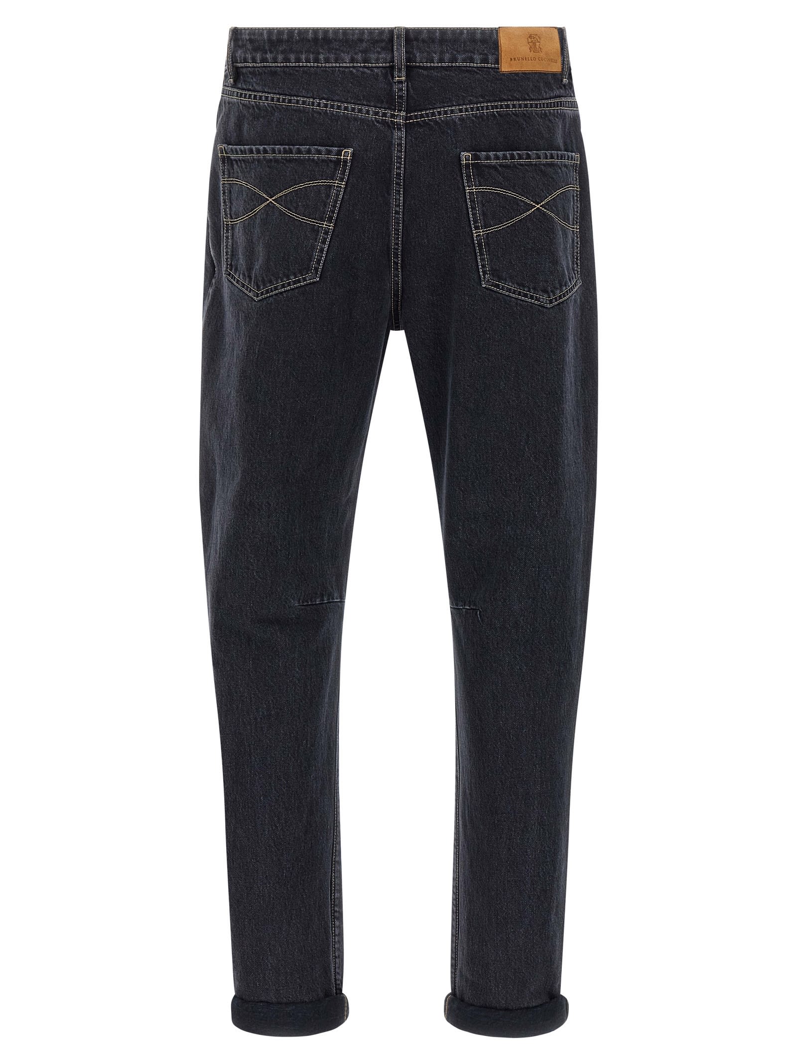Brunello Cucinelli Rolled Cuff Five-pocket Denim Trousers In Gray