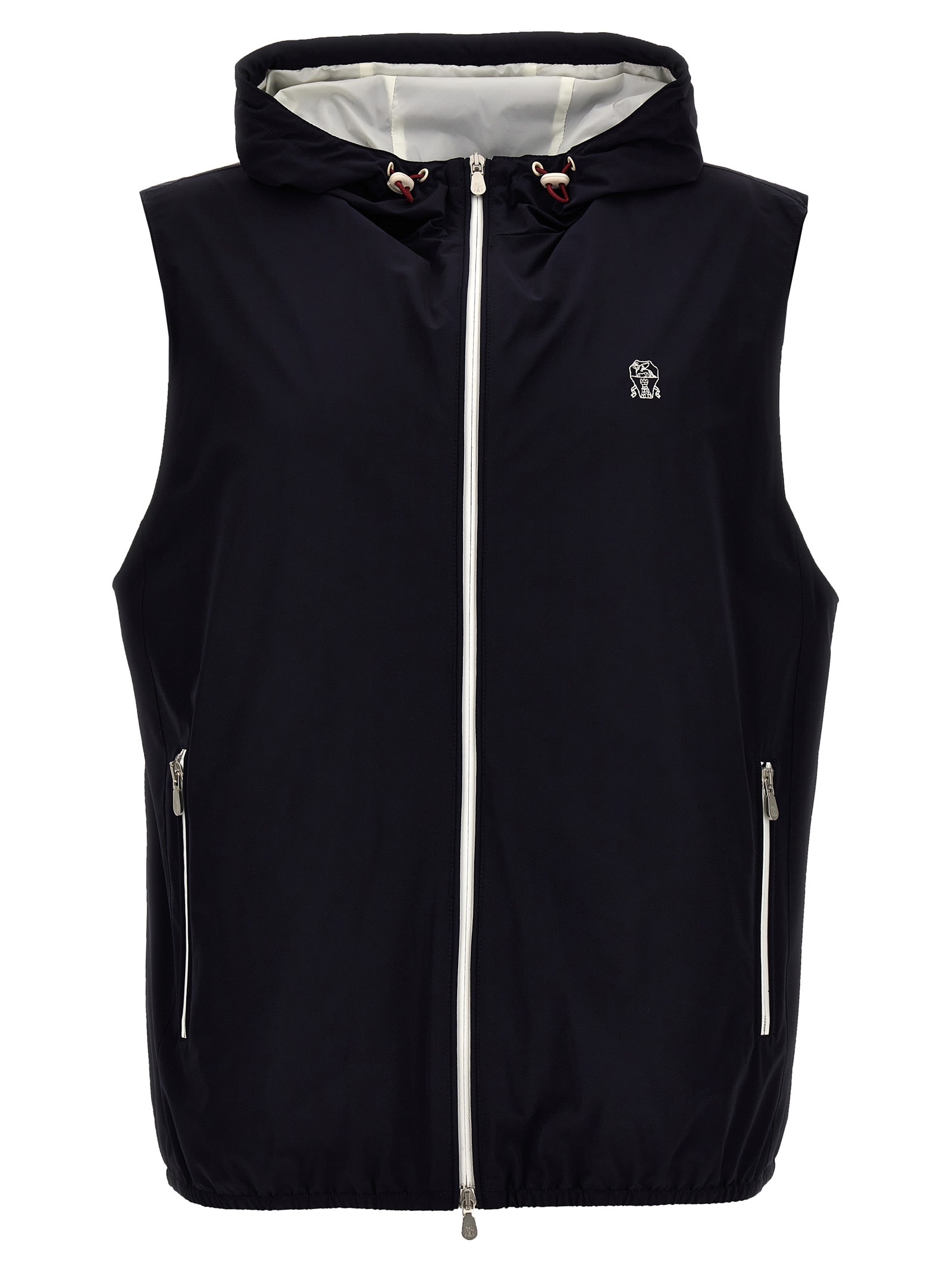 Shop Brunello Cucinelli Logo Embroidery Hooded Vest In Blue