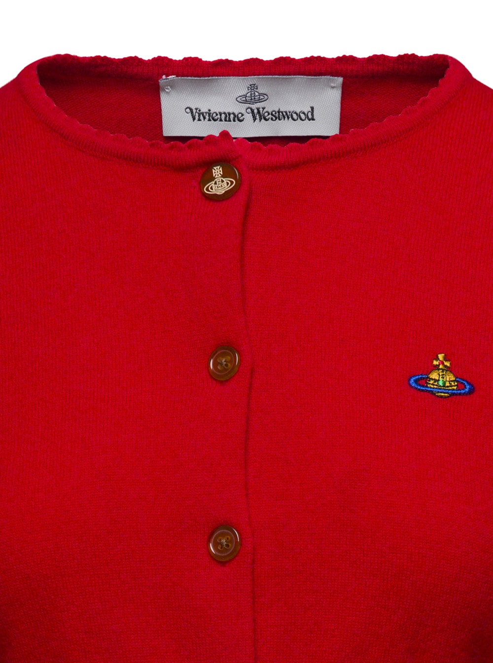 Shop Vivienne Westwood Red Cardigan With Signature Embroidered Orb Logo In Cotton Woman