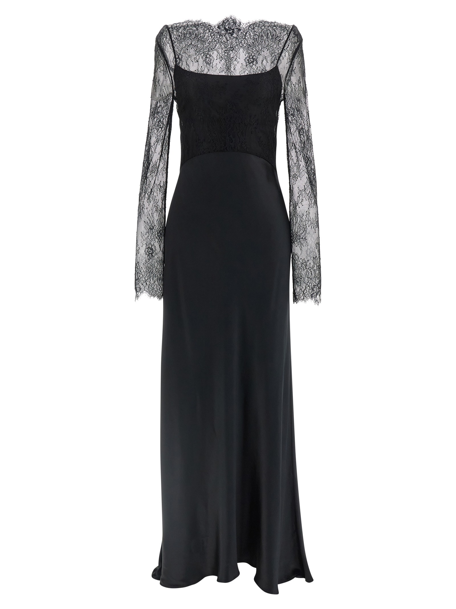 Alberta Ferretti Black Satin Long Dress In Blue