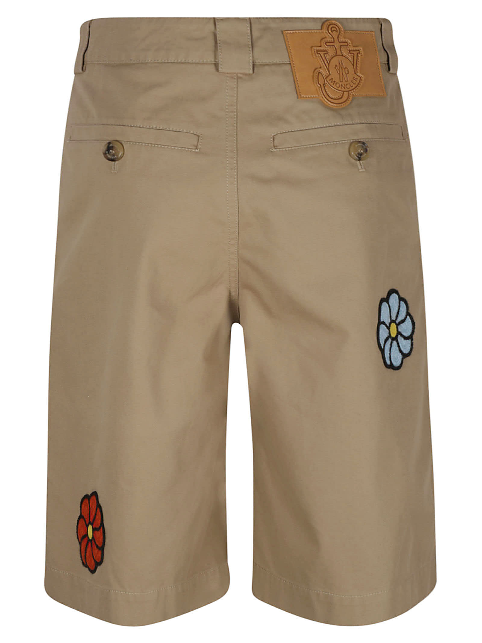 Shop Moncler Genius Floral Embroidered Shorts In Beige