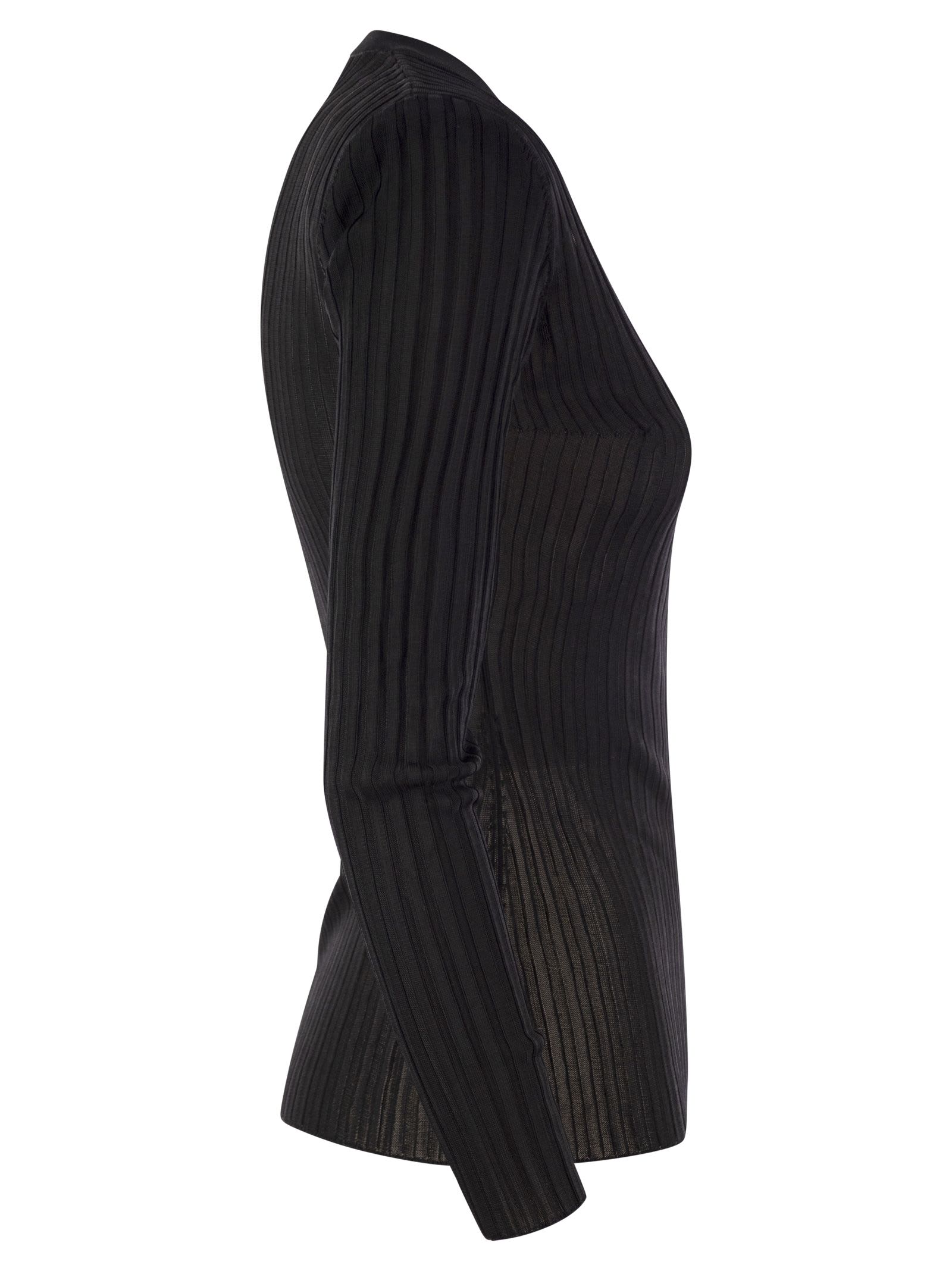 Elisabetta Franchi Black Ribbed Top In Black