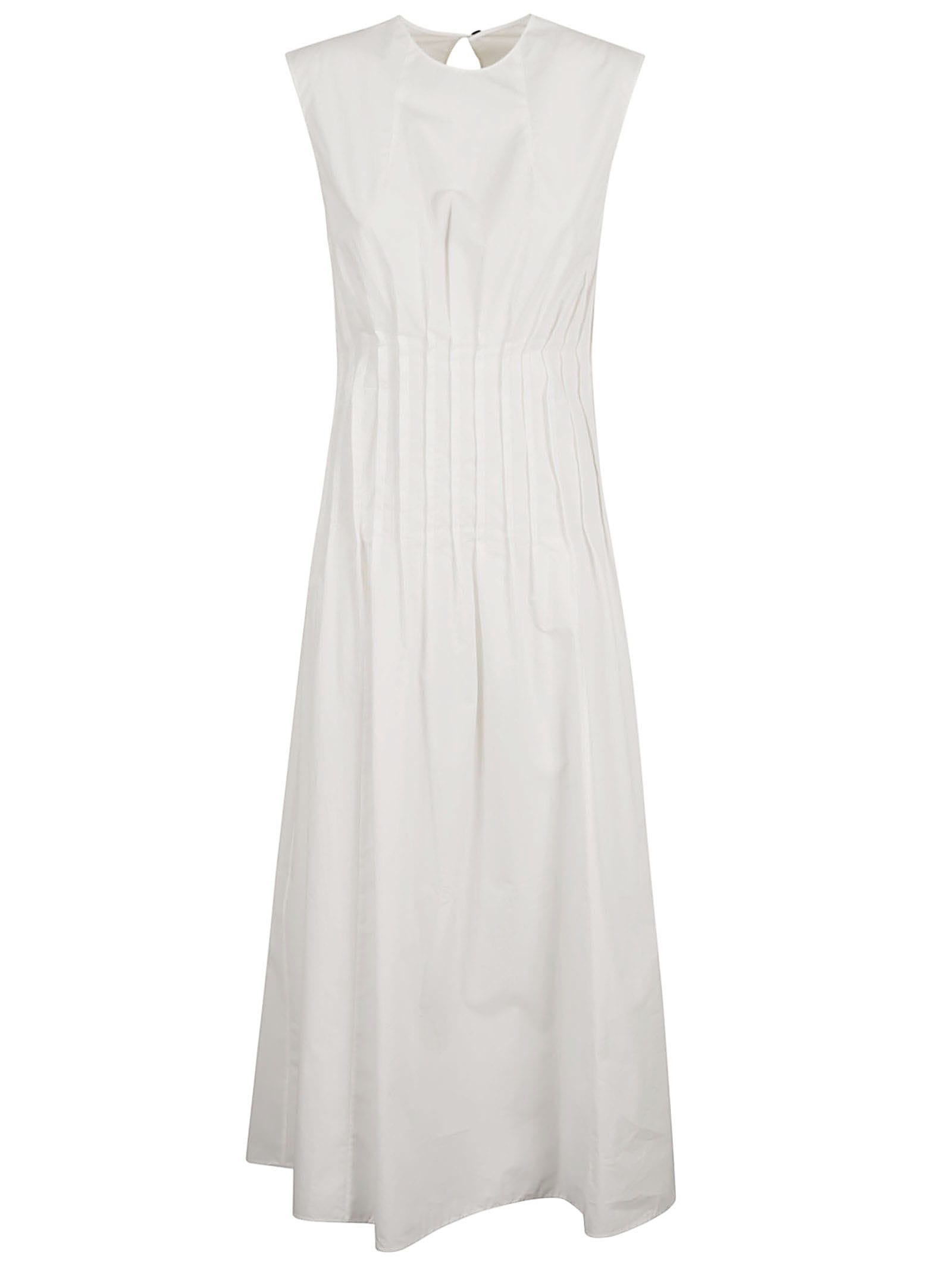 Shop Khaite Sleeveless Pleated Long Dress In White