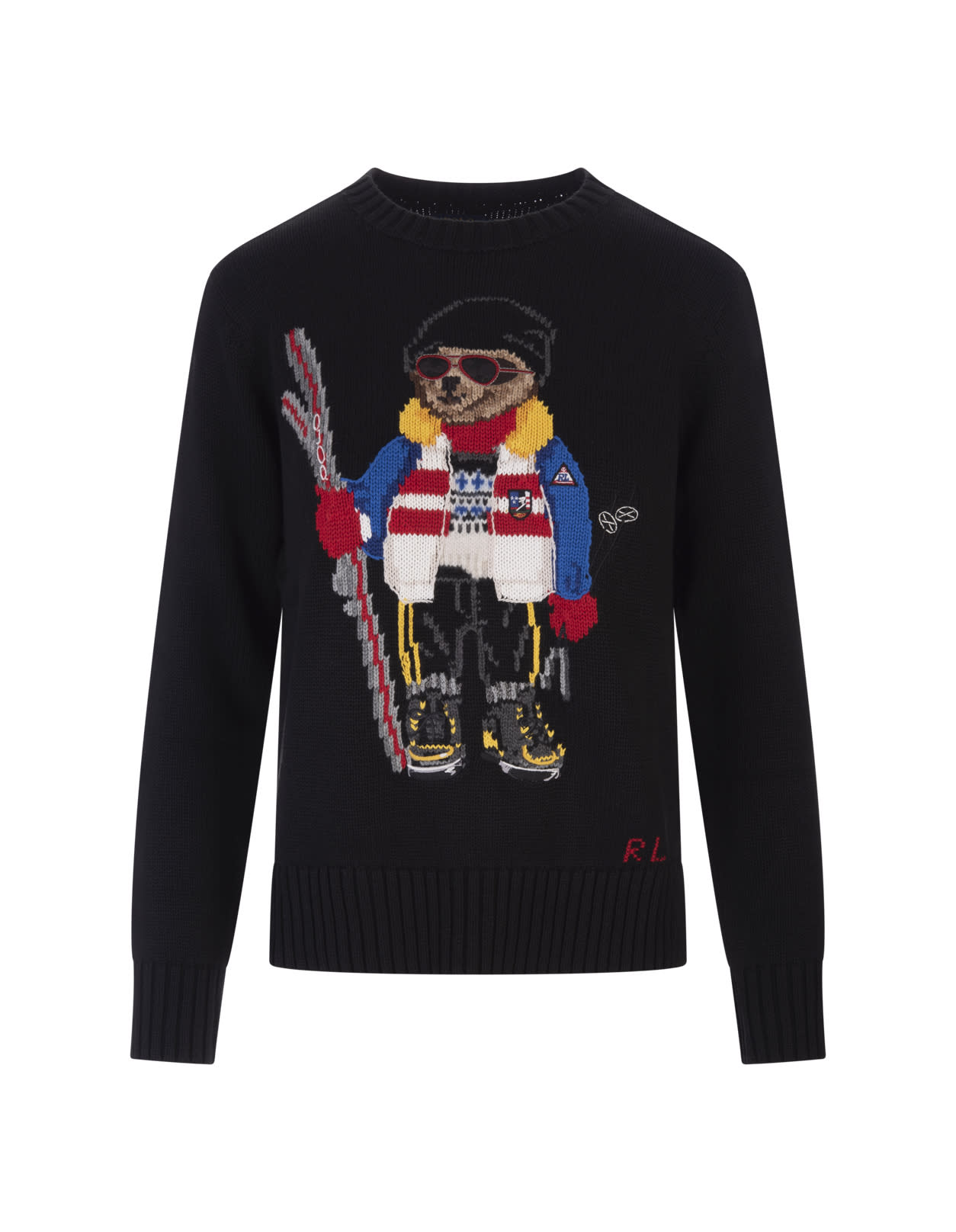 Ralph Lauren Woman Black Sweater With Embroidered Polo Bear